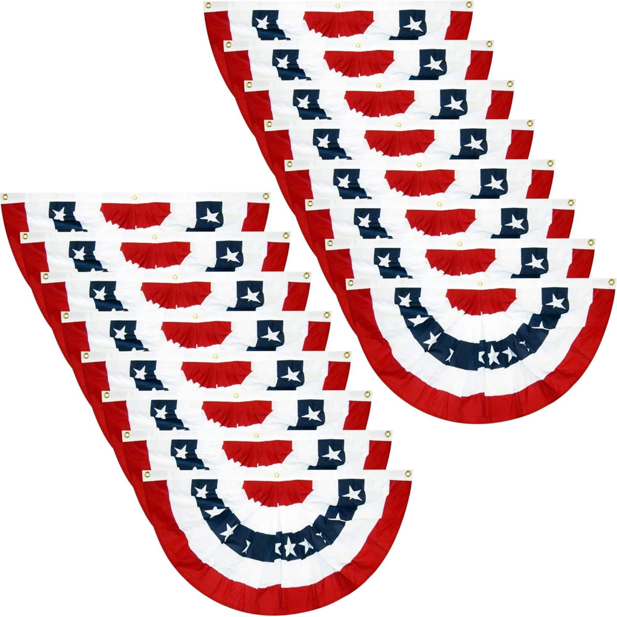 16 Piece USA Patriotic Pleated Fan Flag Bunting Set for Party Decor