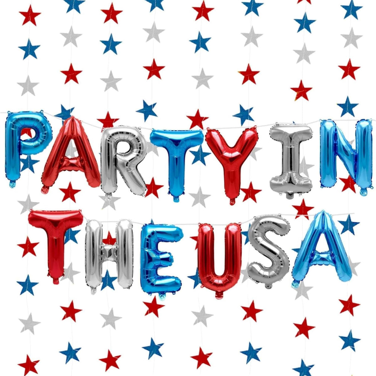 Patriotic Star Decorations Set with Balloons for Fourth of July Party Decor