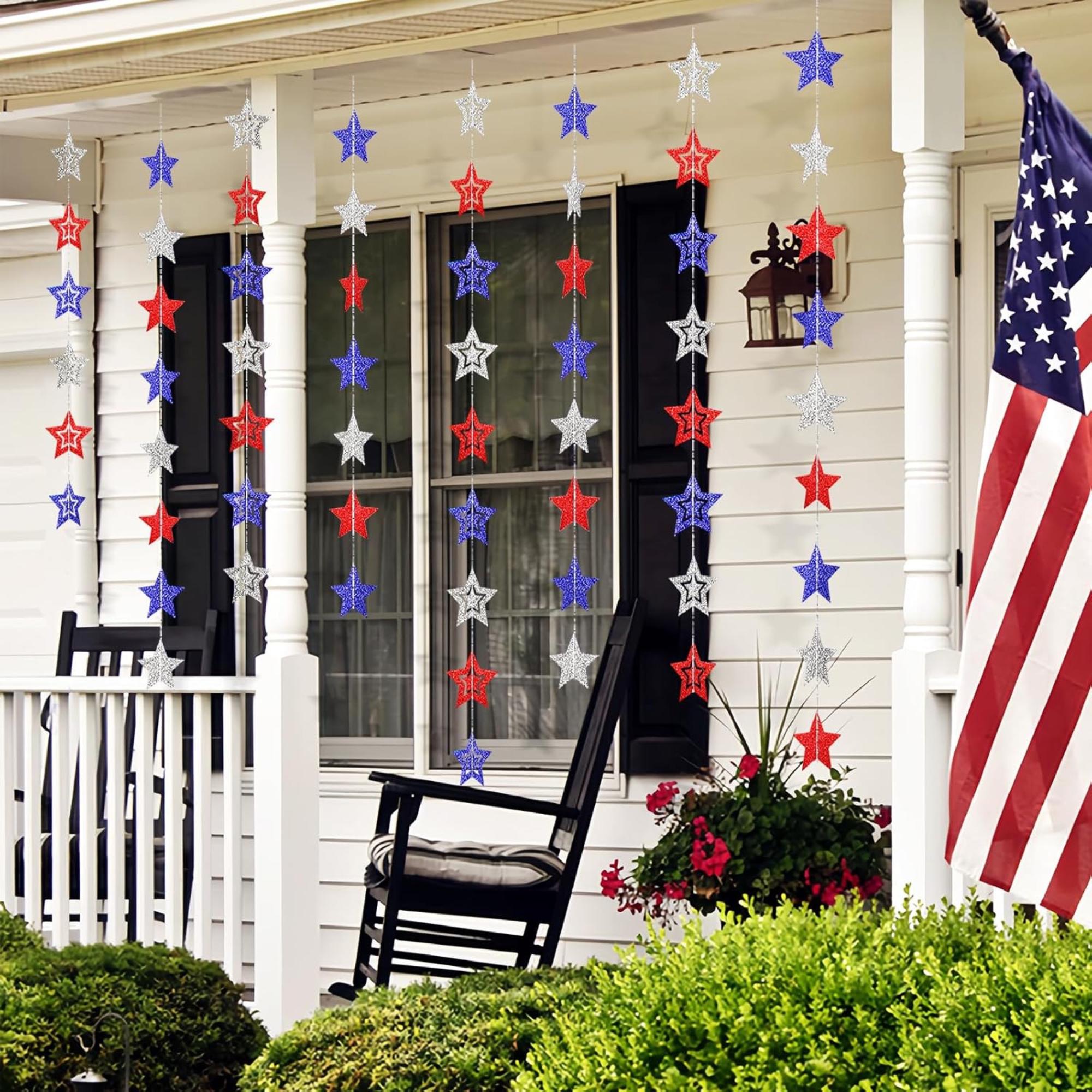 8 Pack Patriotic Star Banner Garland for Party Hanging Decorations