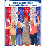 Red White Blue Foil Fringe Curtains Set for Patriotic Party Backdrop Decor