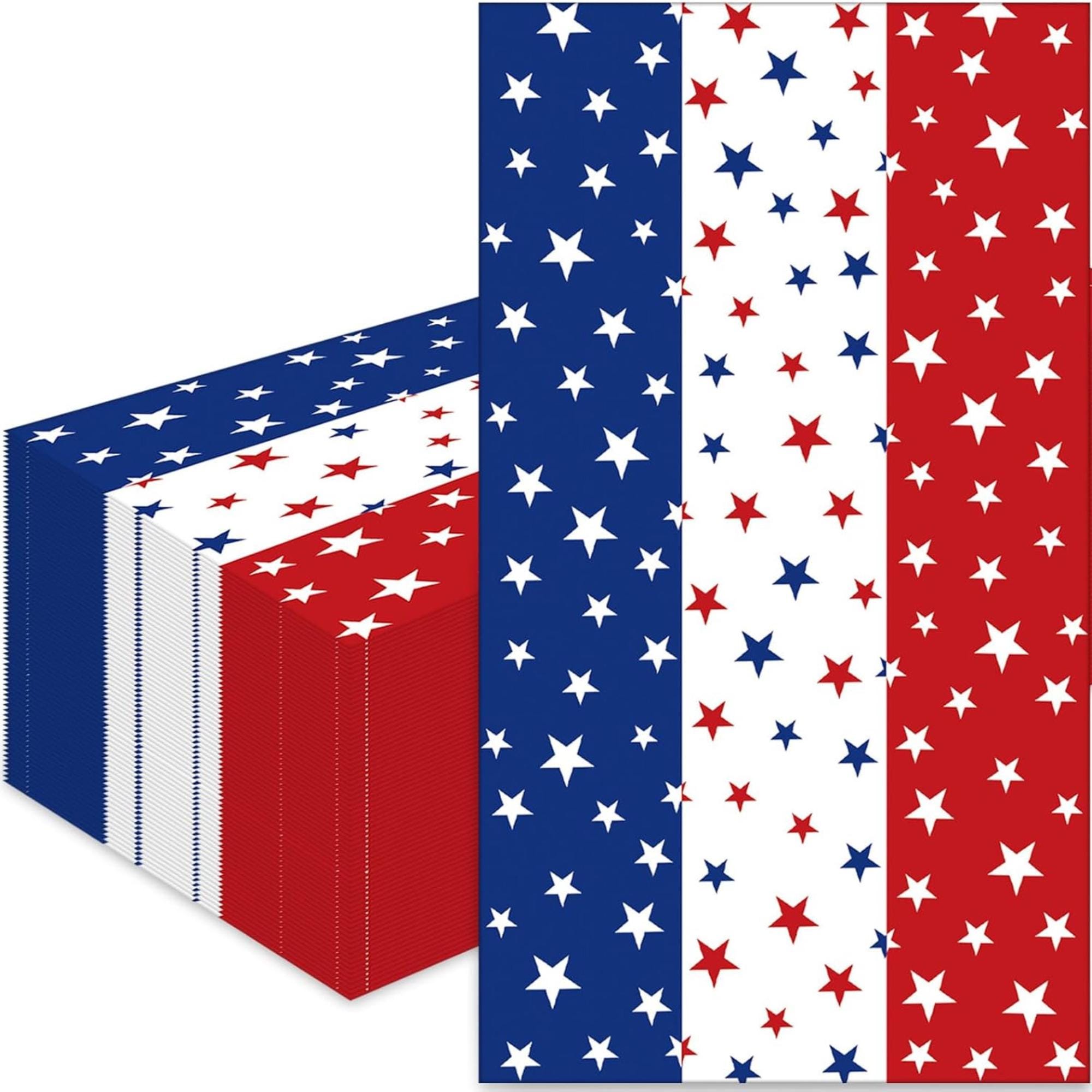 50 Count Patriotic Star Paper Napkins for Party Table Decorations