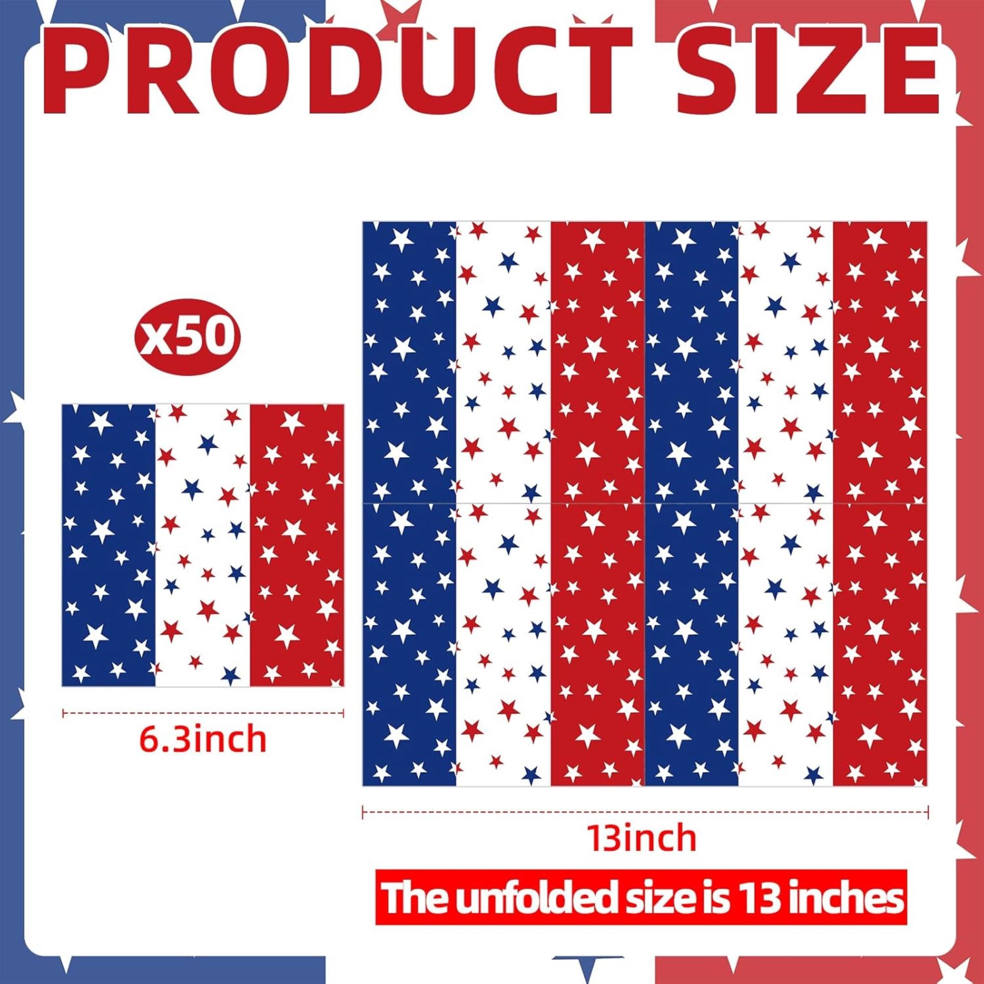 50 Count Red White Blue Star Napkins for Patriotic Party Table Decor