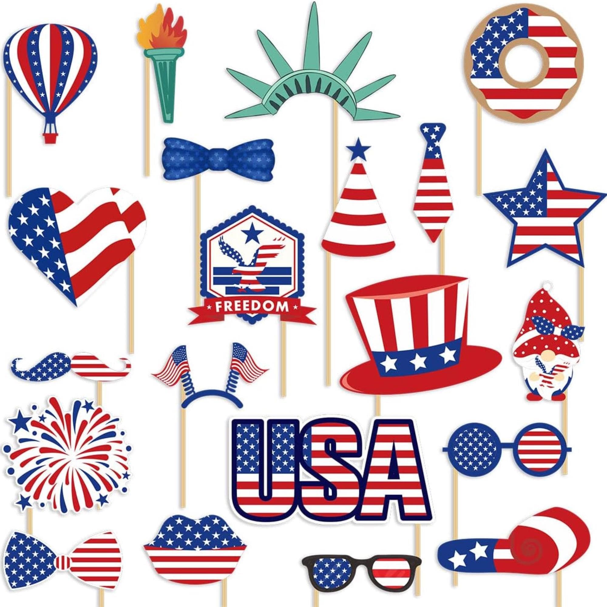 21 Piece Patriotic Photo Booth Props Set for Party Backdrop Decorations