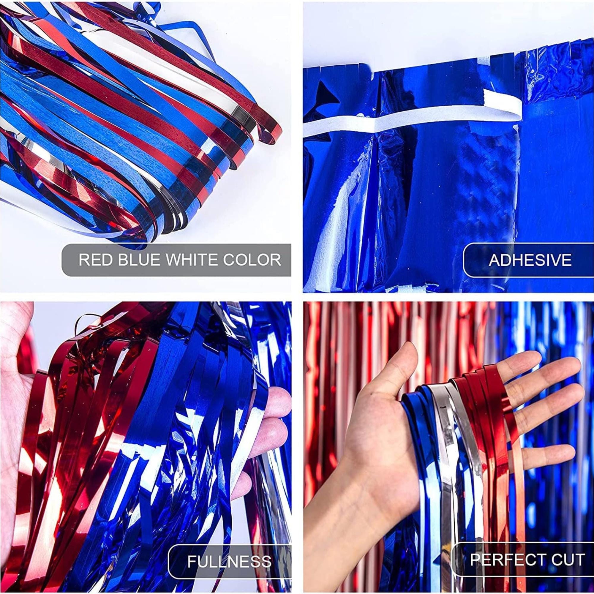 5 Pack Red White Blue Tinsel Fringe Curtains for Patriotic Party Decor