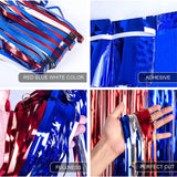 5 Pack Red White Blue Tinsel Fringe Curtains for Patriotic Party Decor
