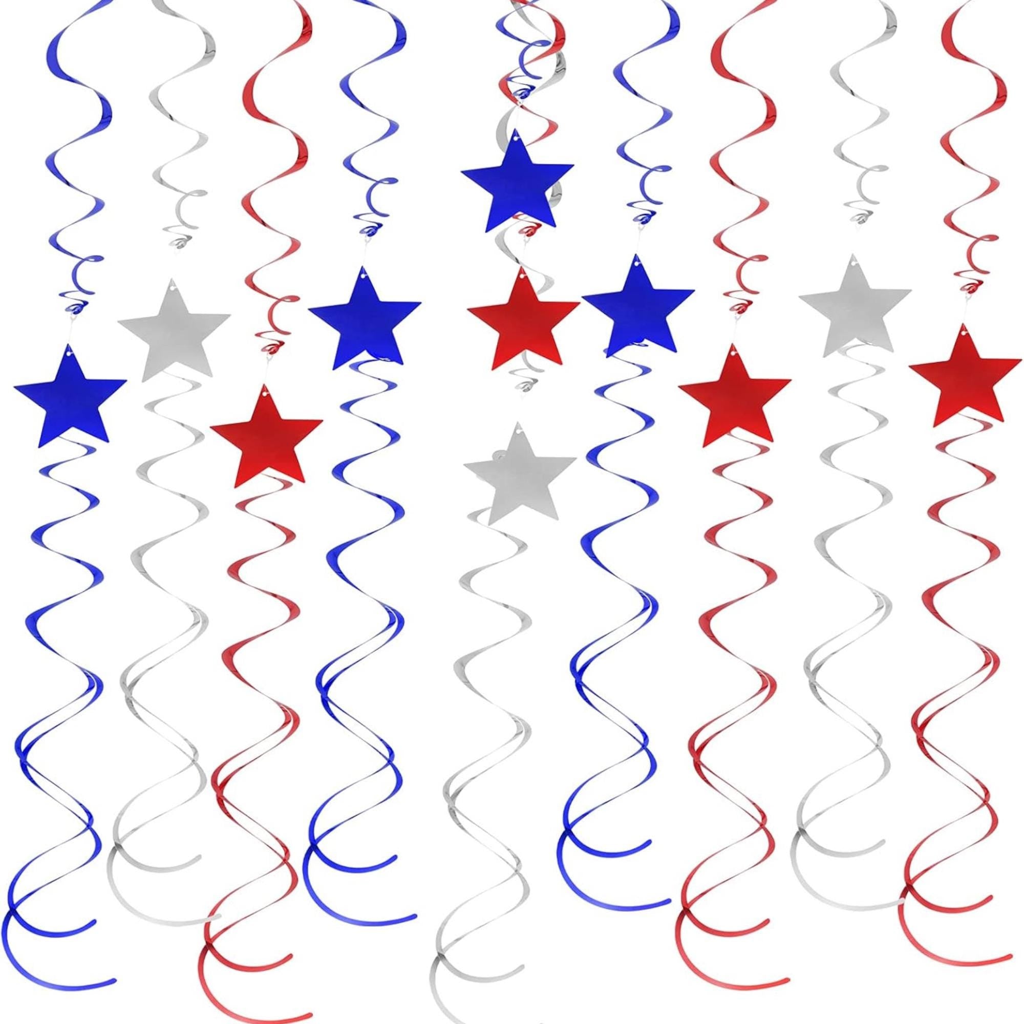 30 Piece Red White Blue Star Swirl Garland for Patriotic Party Decor