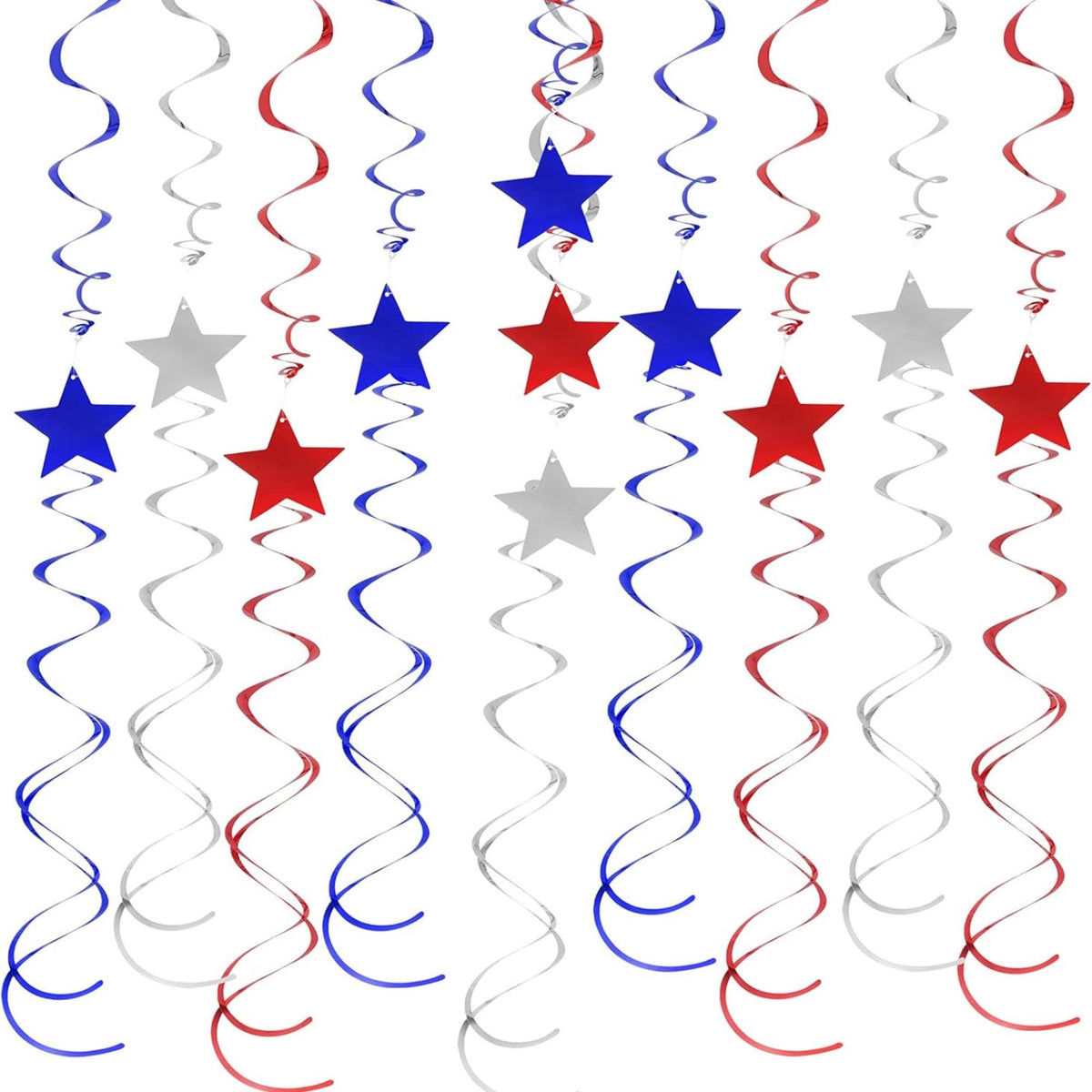30 Piece Red White Blue Star Swirl Garland for Patriotic Party Decor