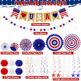 26 Piece Patriotic Decorations Set with Fans Banner Garland and Swirls