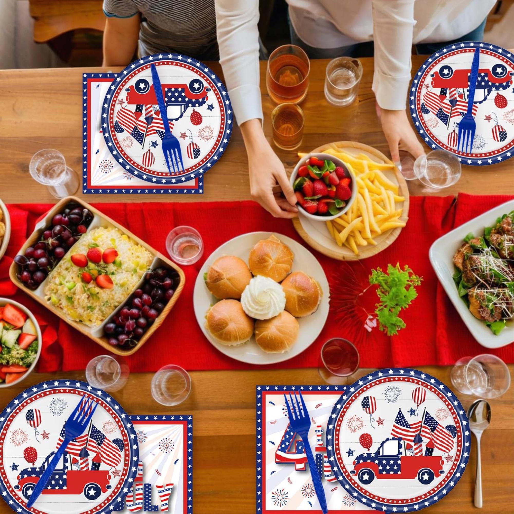 72 Piece Patriotic Tableware Set Plates Napkins Forks for Party Décor