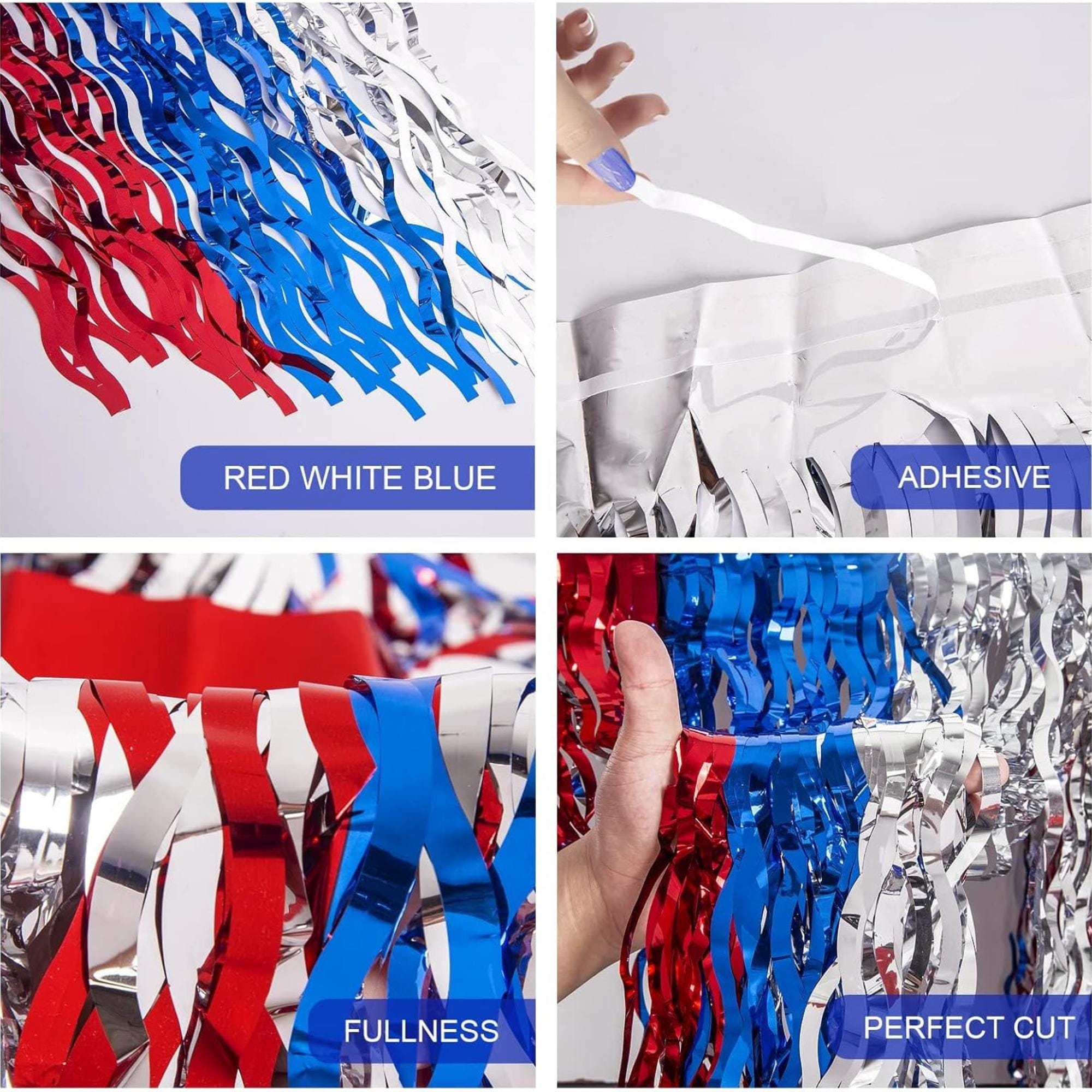 2 Pack Red White Blue Tinsel Table Skirt for Patriotic Party Décor