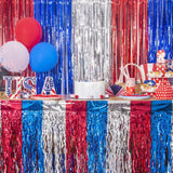 2 Pack Red White Blue Tinsel Table Skirt for Patriotic Party Décor