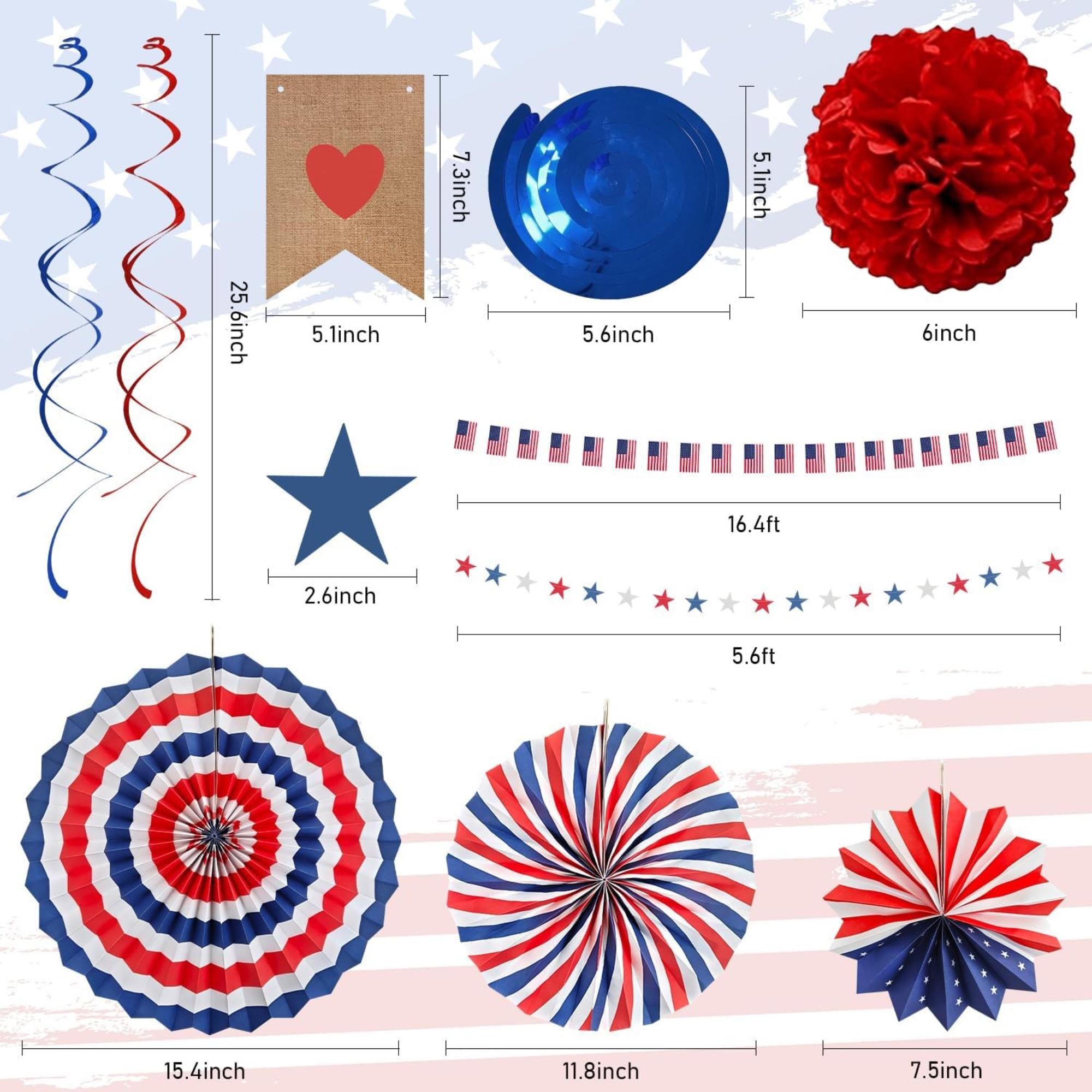 26 Piece Patriotic Decorations Set with Banner Fans and Hanging Swirls