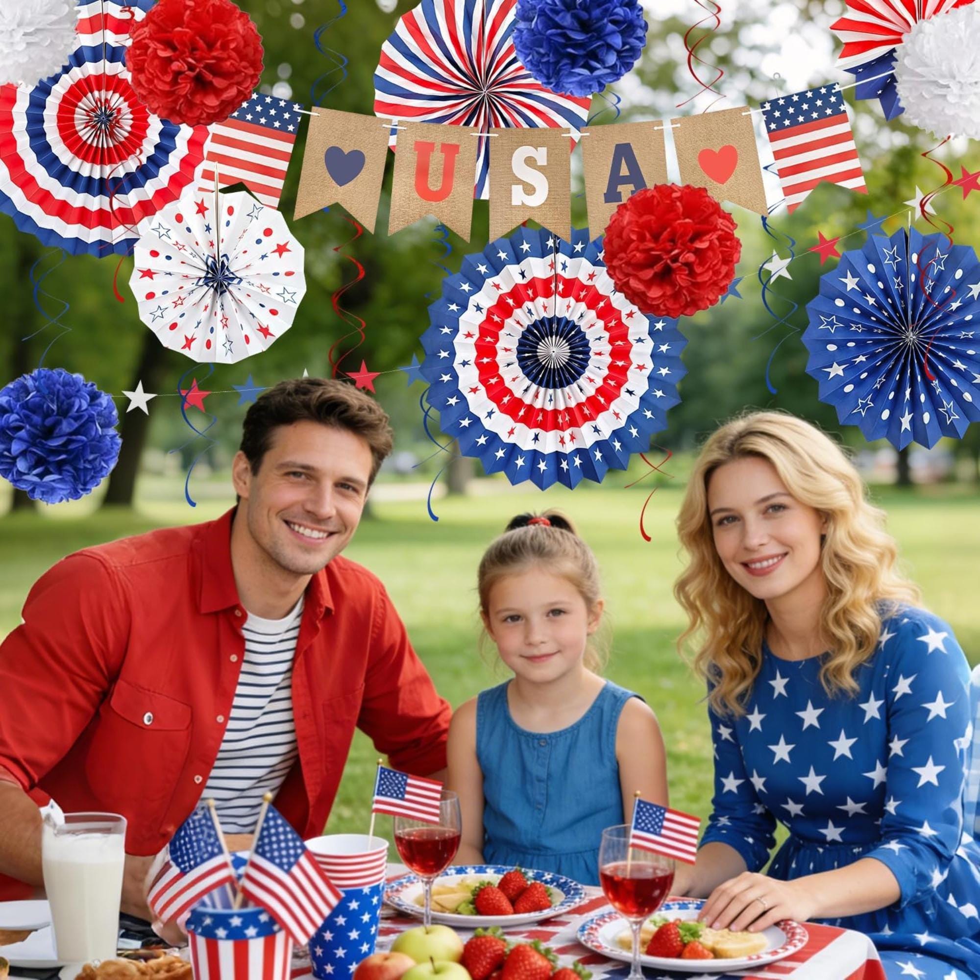 26 Piece Patriotic Decorations Set with Love USA Banner and Fans