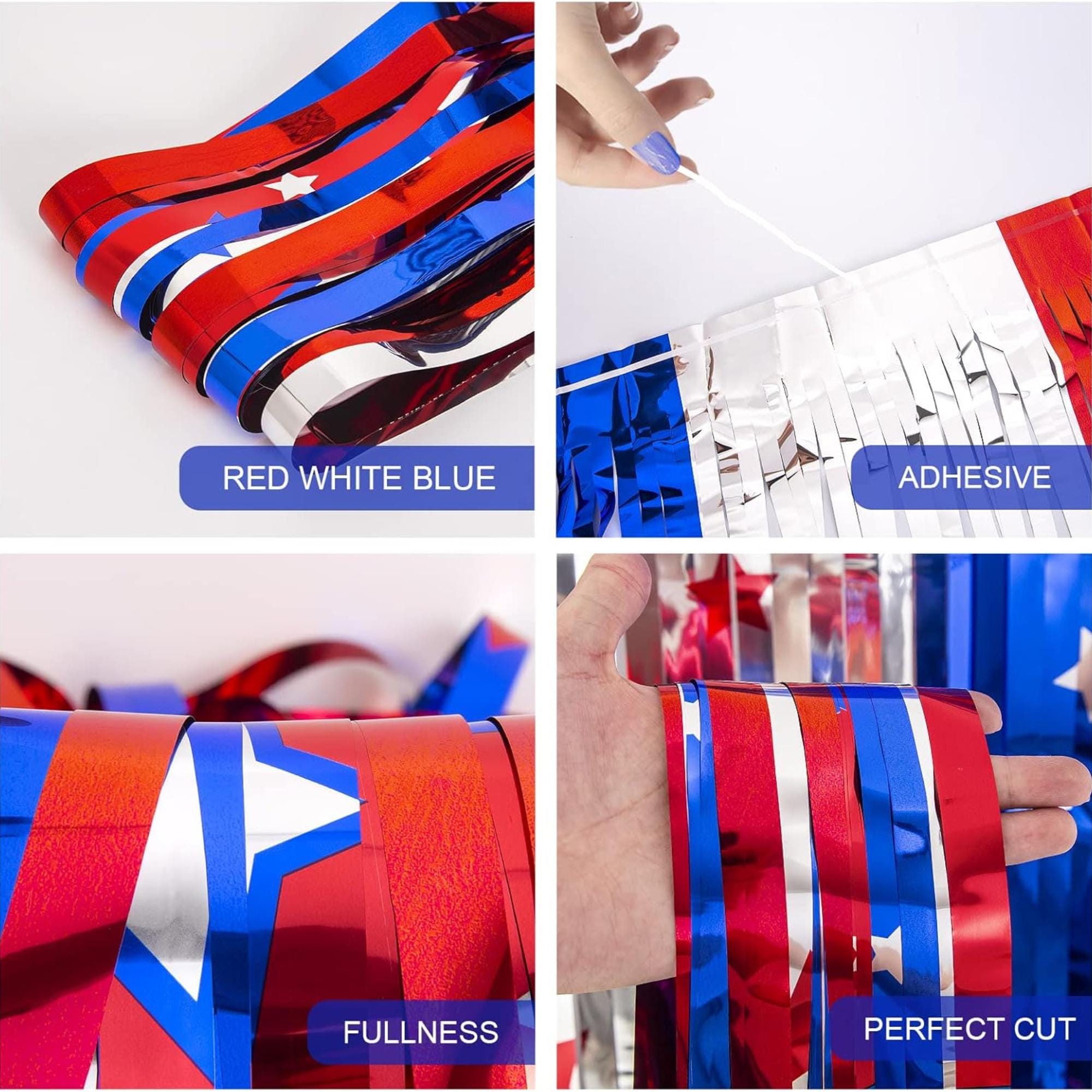 5 Pack Patriotic Star Tinsel Fringe Curtains for Party Backdrop Décor