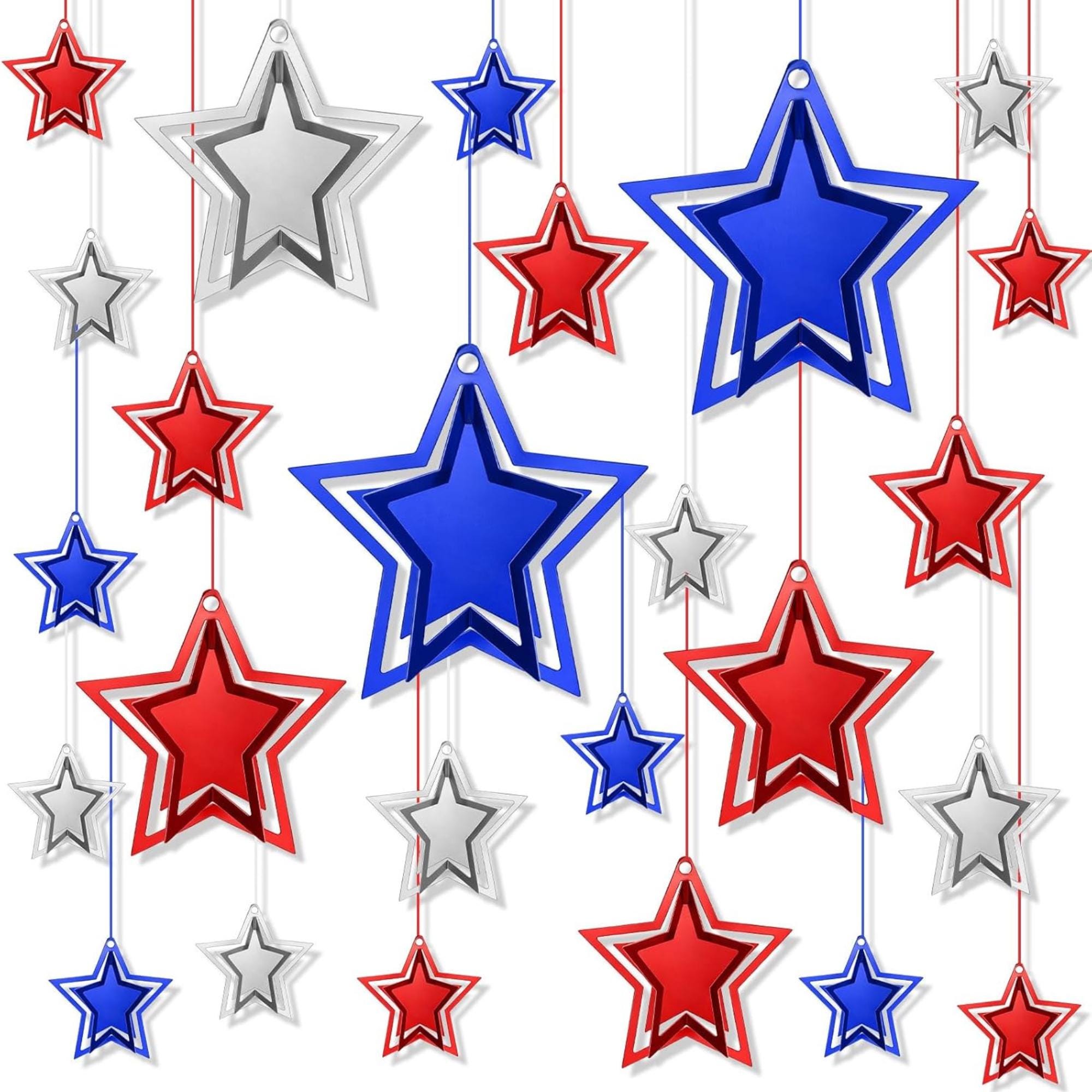 48 Piece Patriotic Star Hanging Decorations with Swirl Garland Set