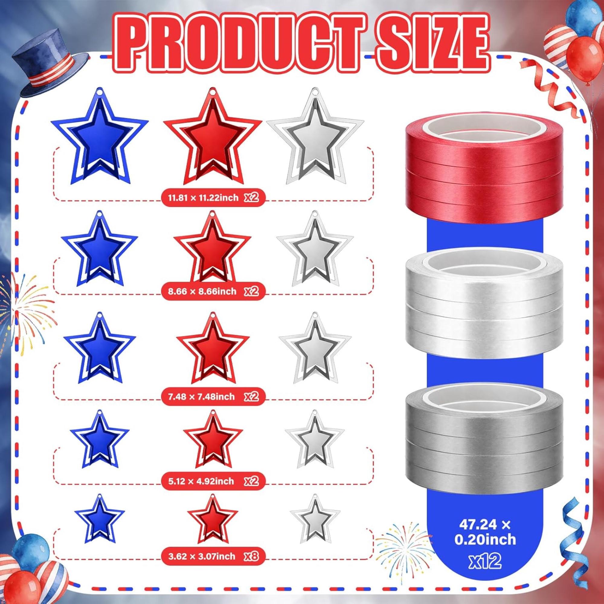 48 Piece Patriotic Star Hanging Decorations with Swirl Garland Set