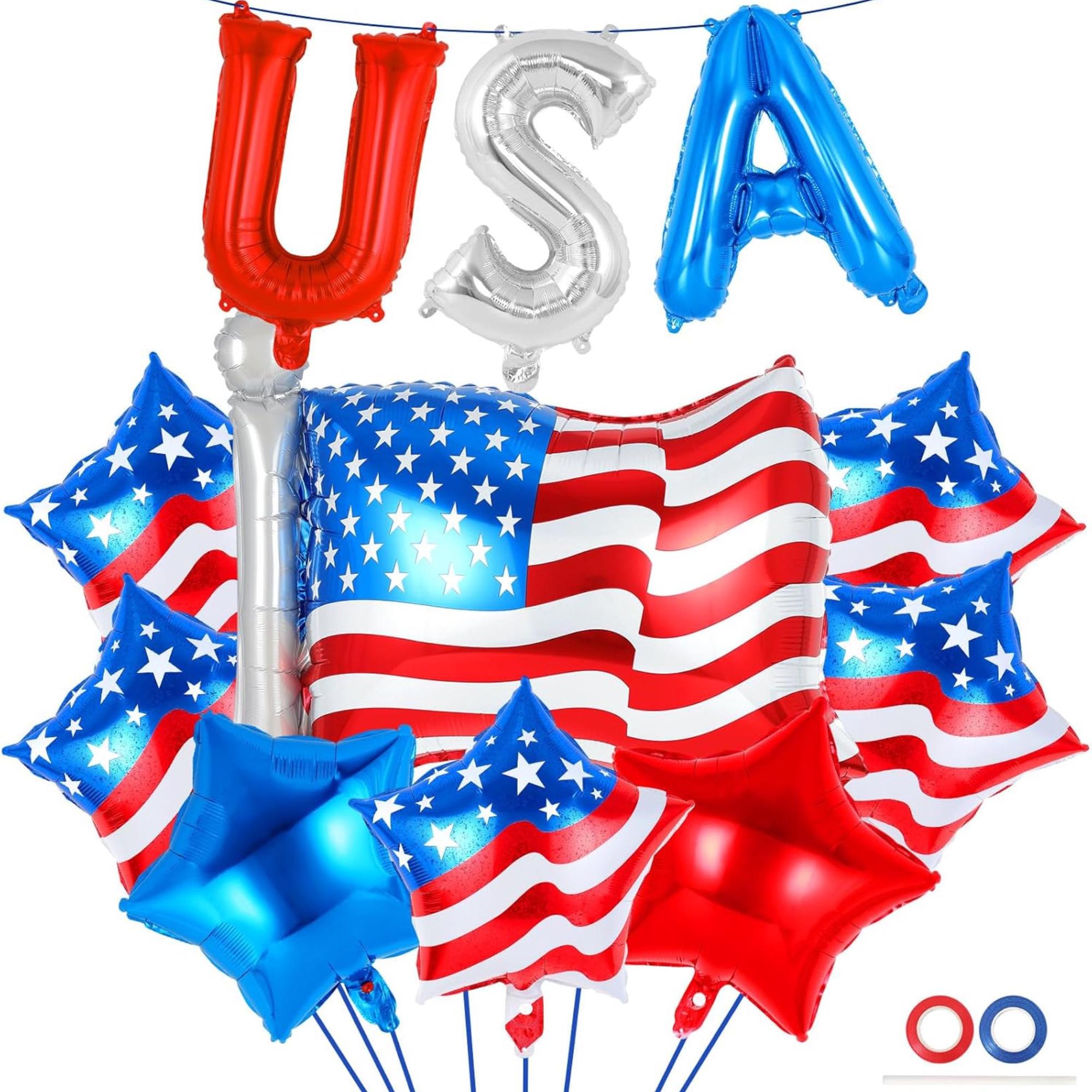 23 Piece Patriotic Foil Balloons Set with USA Letters and Star Balloons