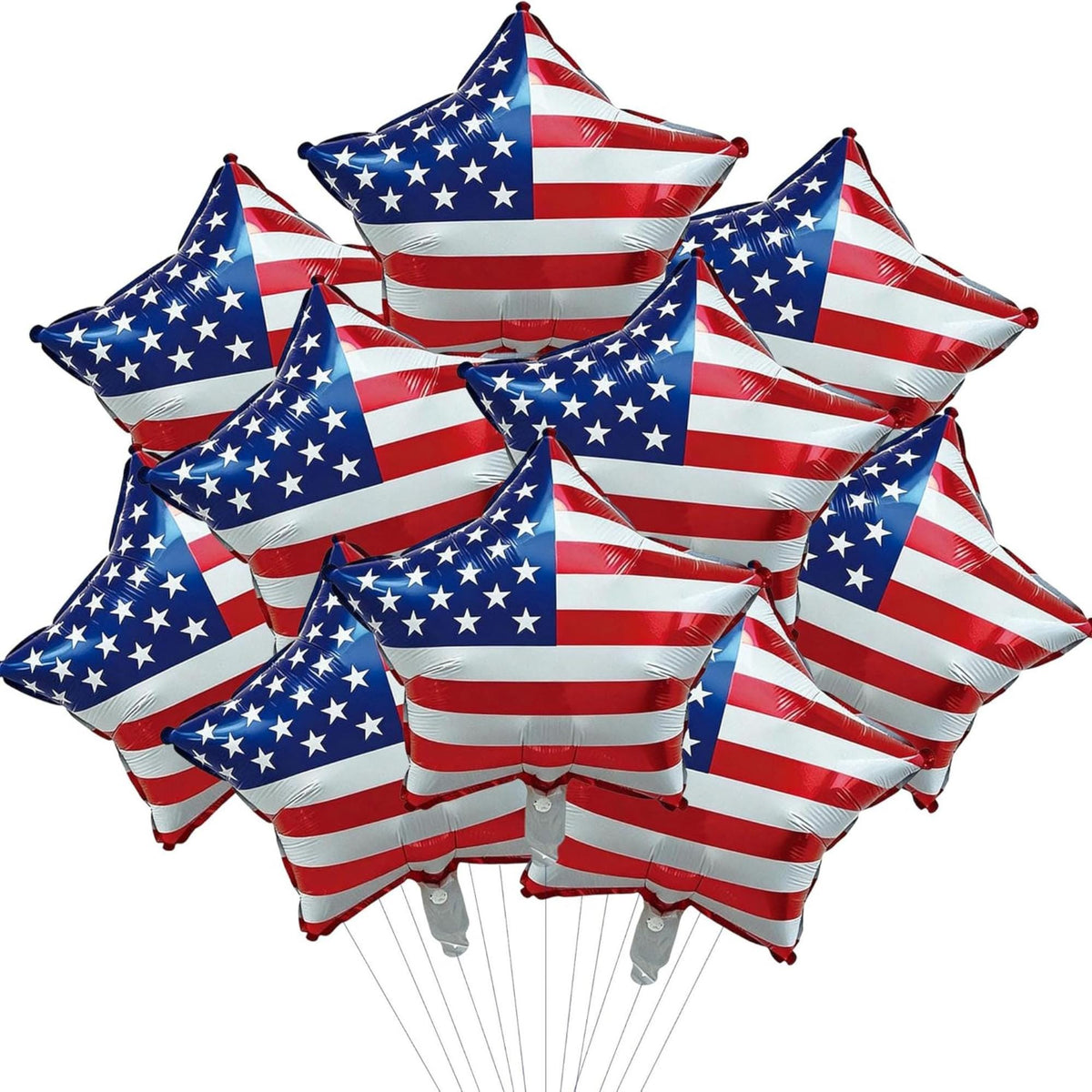 10 Piece Patriotic Star Foil Balloons Set for Party Decorations
