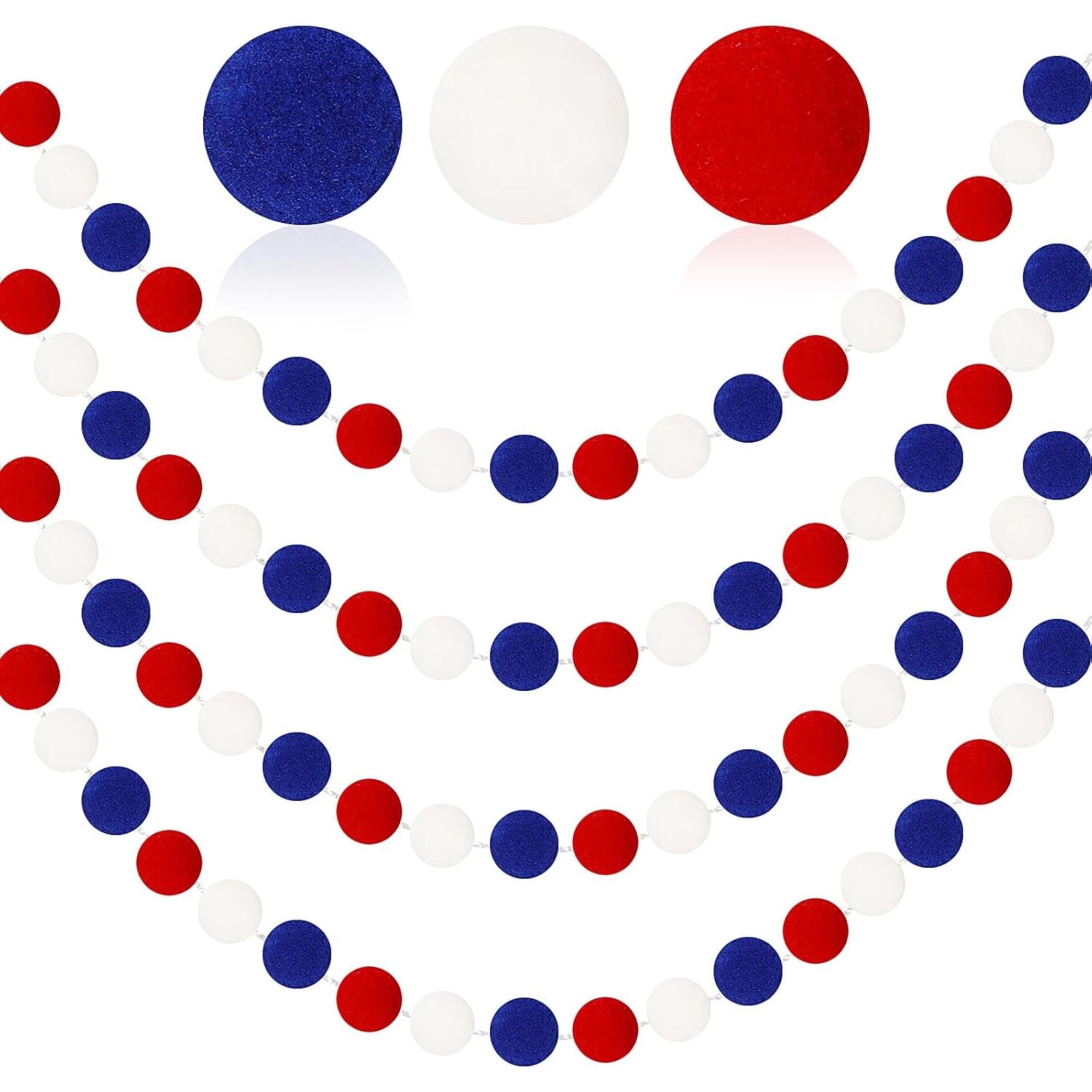 4 Pack Patriotic Pom Pom Garland with Red White Blue Felt Balls
