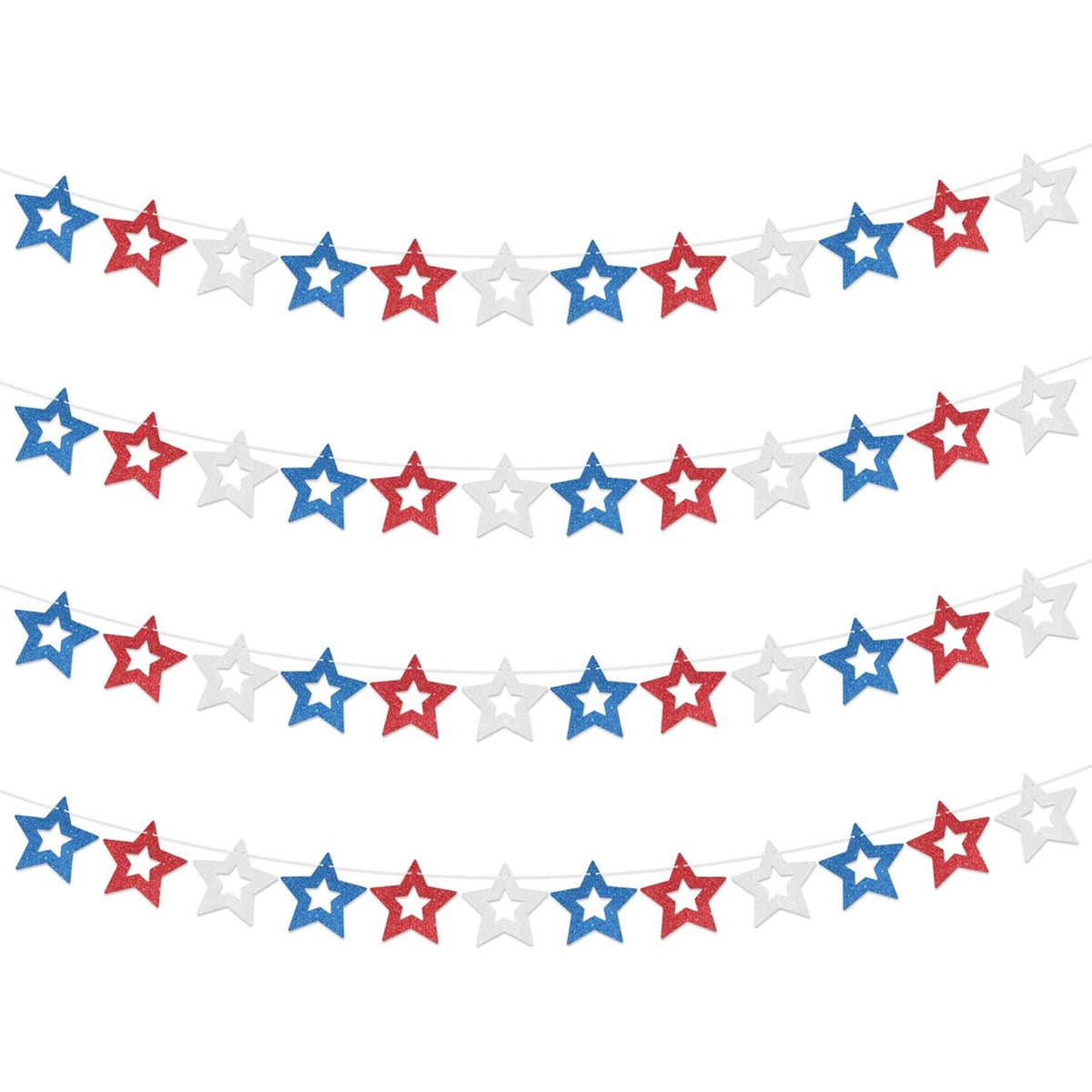 4 Pack Patriotic Glitter Star Garland Banner for Party Decorations