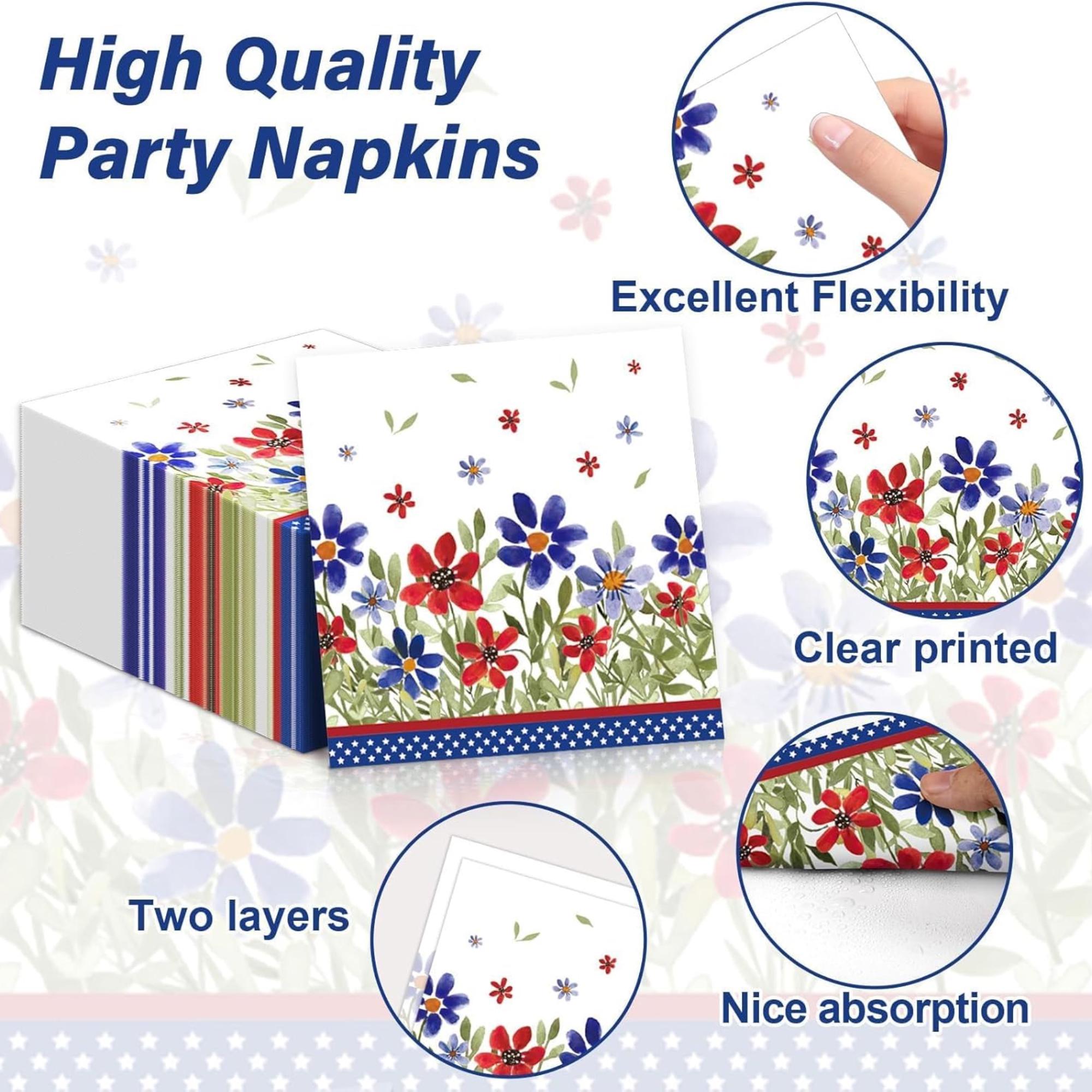 96 Piece Patriotic Tableware Set Plates and Napkins for Party Decor