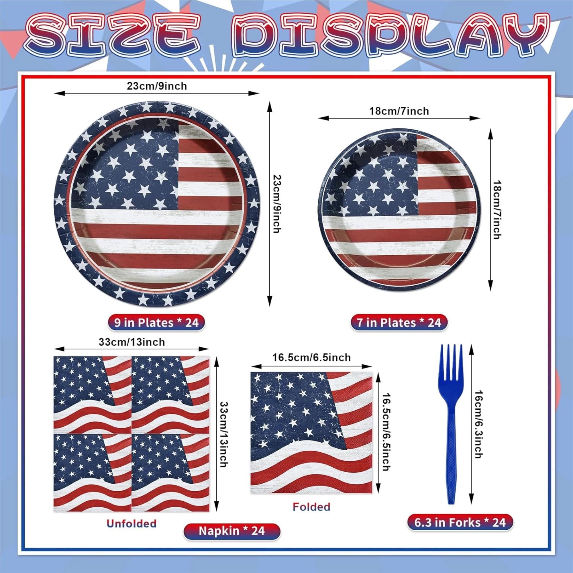 96 Piece Patriotic Tableware Set with Plates Cups Napkins Forks