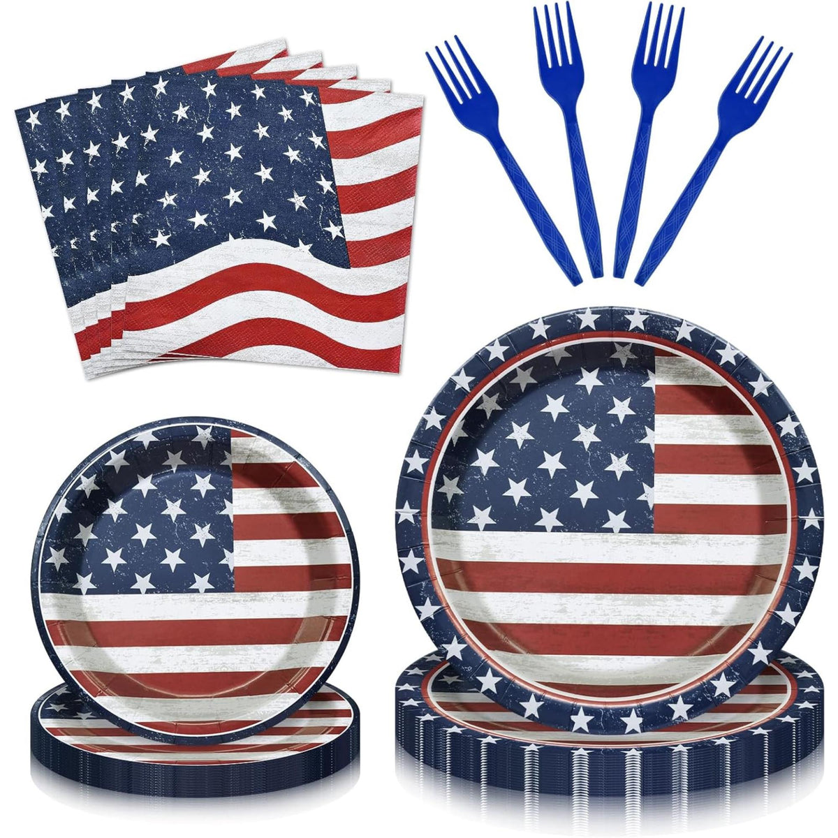 96 Piece Patriotic Tableware Set with Plates Cups Napkins Forks