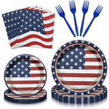 96 Piece Patriotic Tableware Set with Plates Cups Napkins Forks