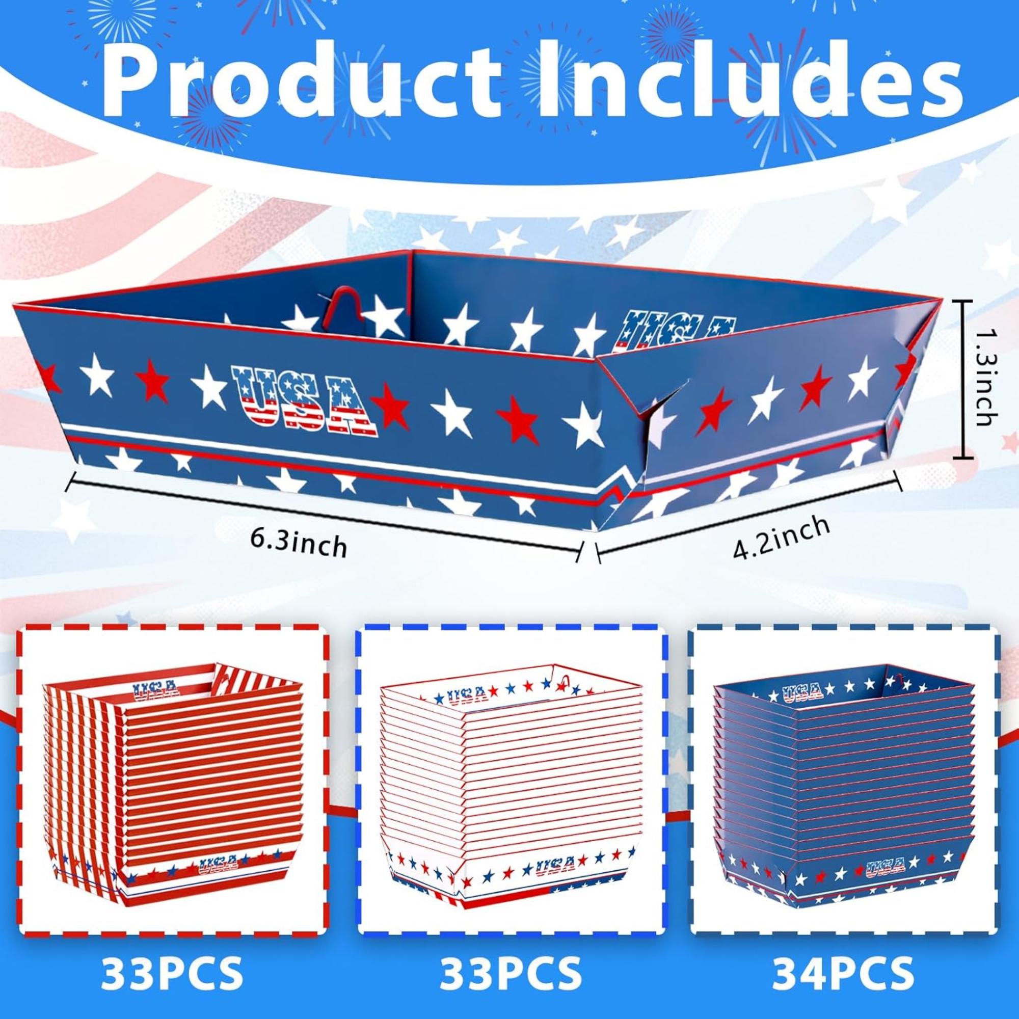 100 Pack Patriotic Paper Food Trays Disposable Serving Plates Bulk