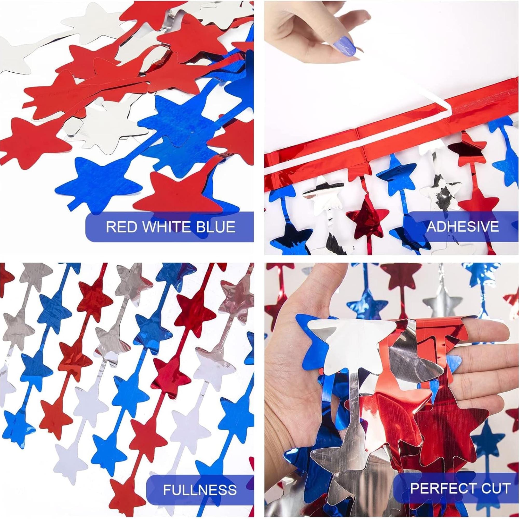 3 Pack Patriotic Star Tinsel Fringe Curtains for Party Backdrop