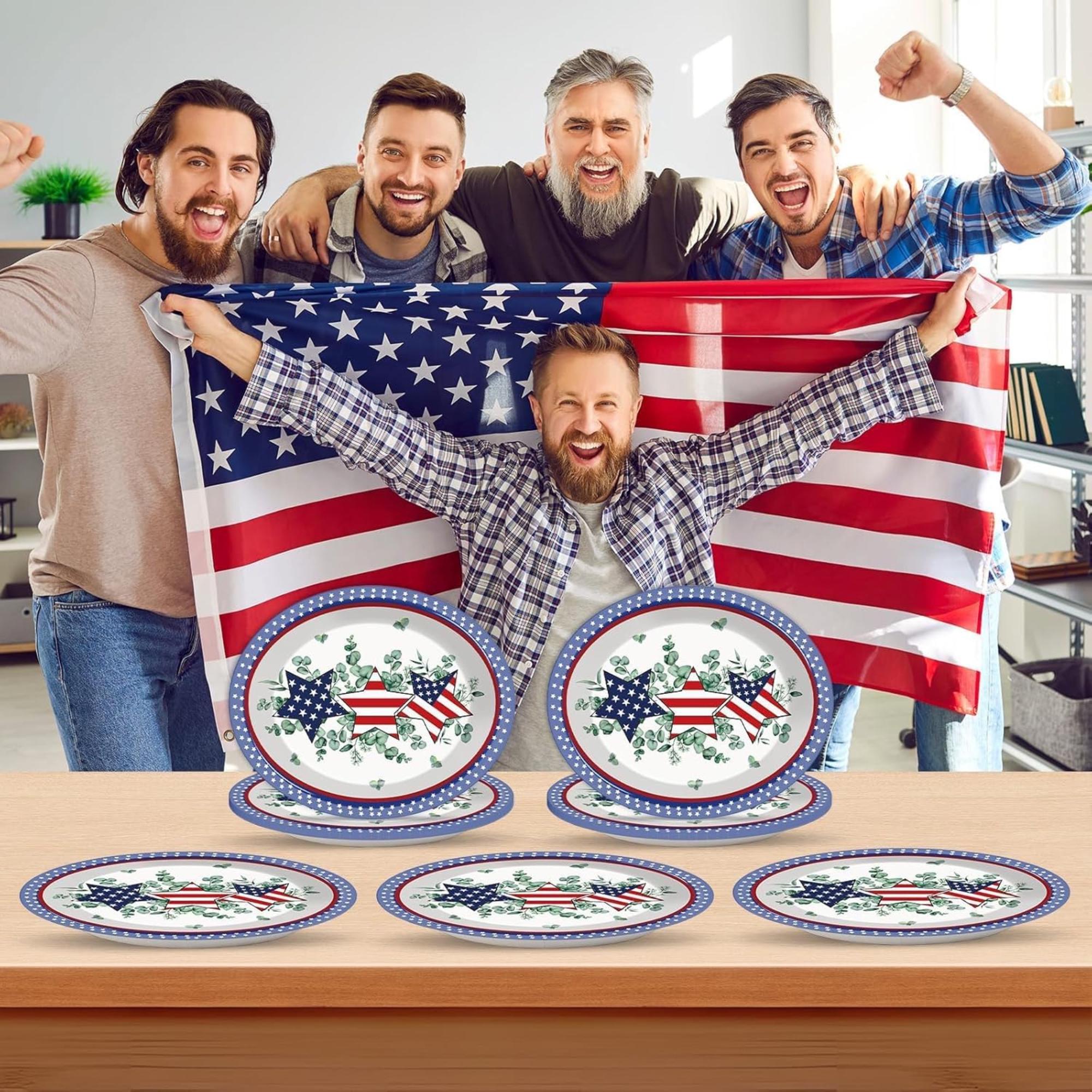 50 Piece Patriotic Eucalyptus Oval Paper Plates for Party Décor