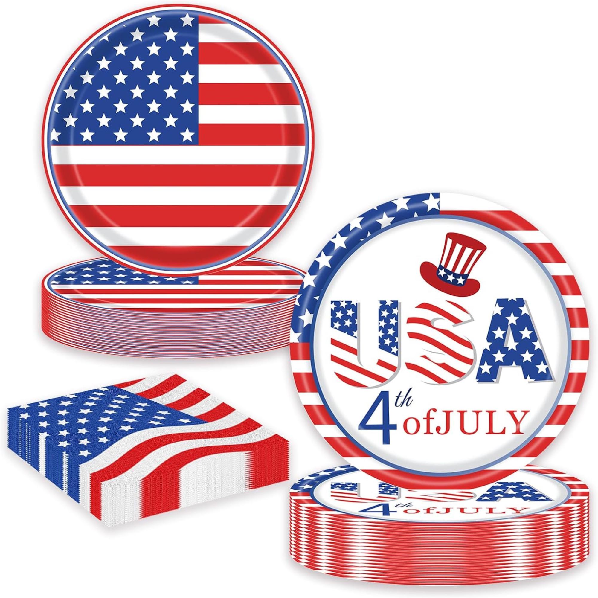 60 Piece Patriotic Plates and Napkins Set for Party Tableware