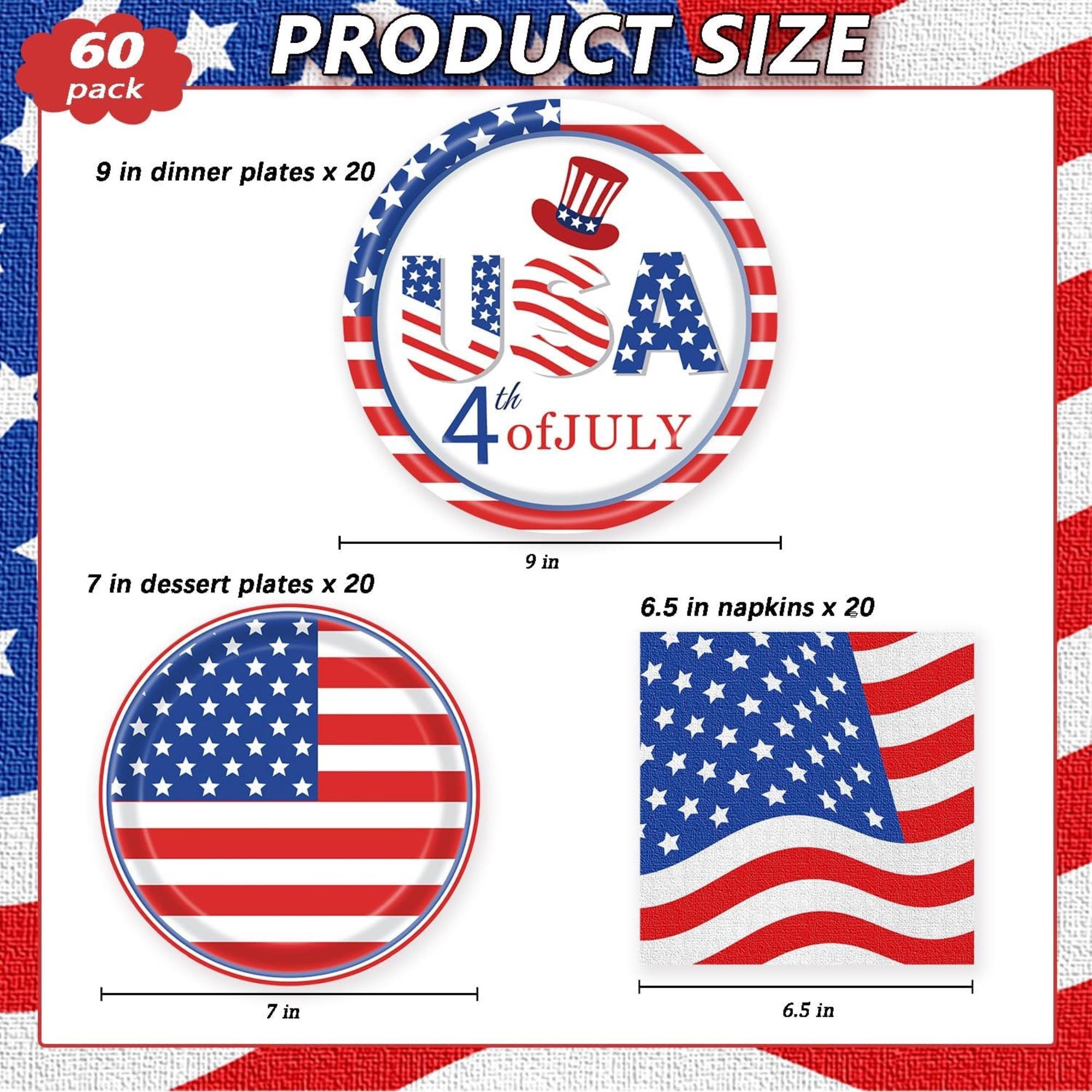 60 Piece Patriotic Plates and Napkins Set for Party Tableware