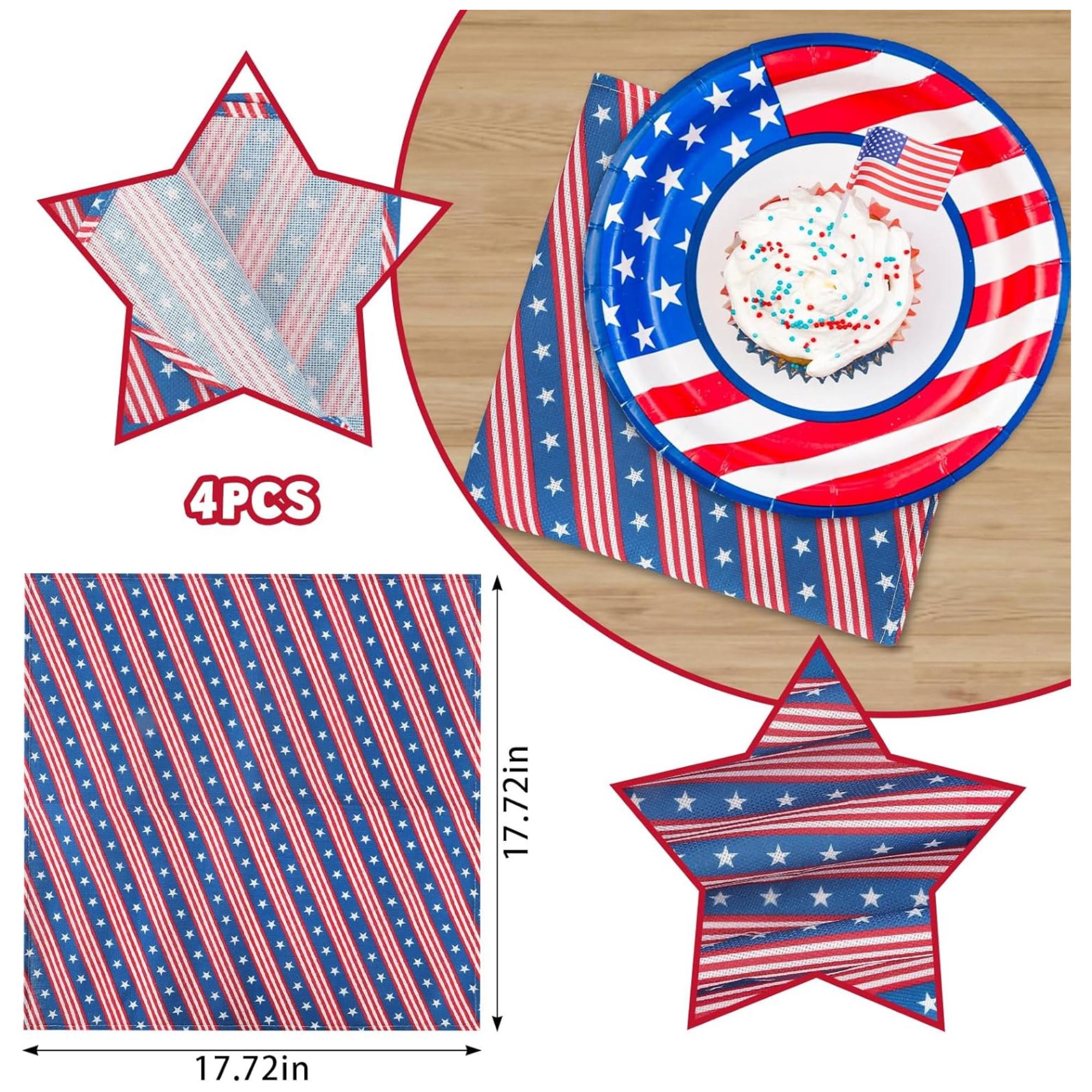 4 Piece Patriotic Cloth Napkins Set Washable 18 Inch Table Décor
