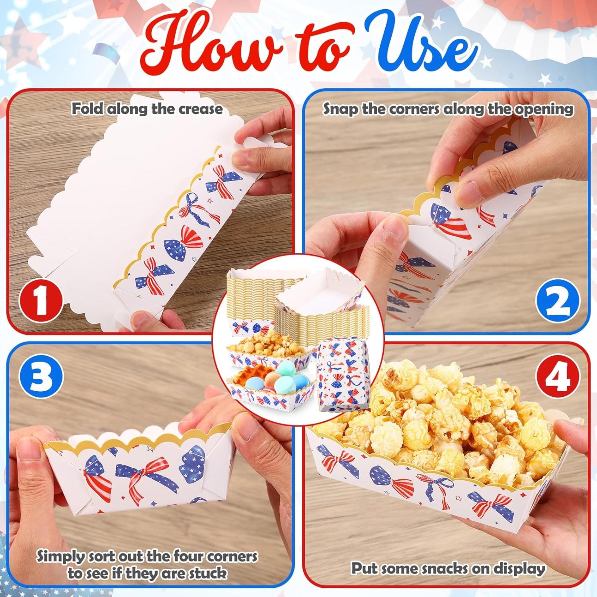 36 Piece Patriotic Paper Food Trays and Snack Boats for Party
