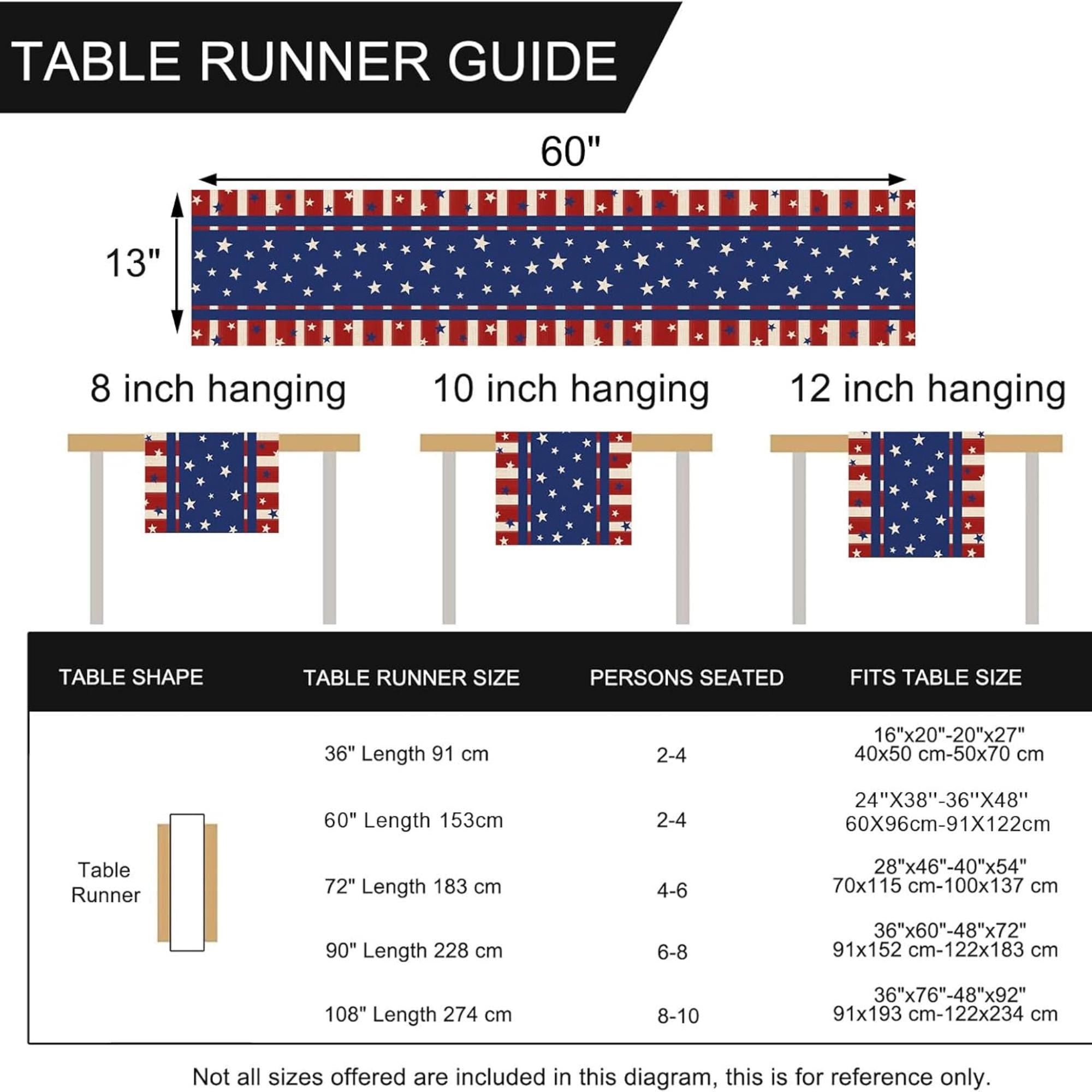 Patriotic Stars and Stripes Table Runner 13 x 60 Inch Party Décor