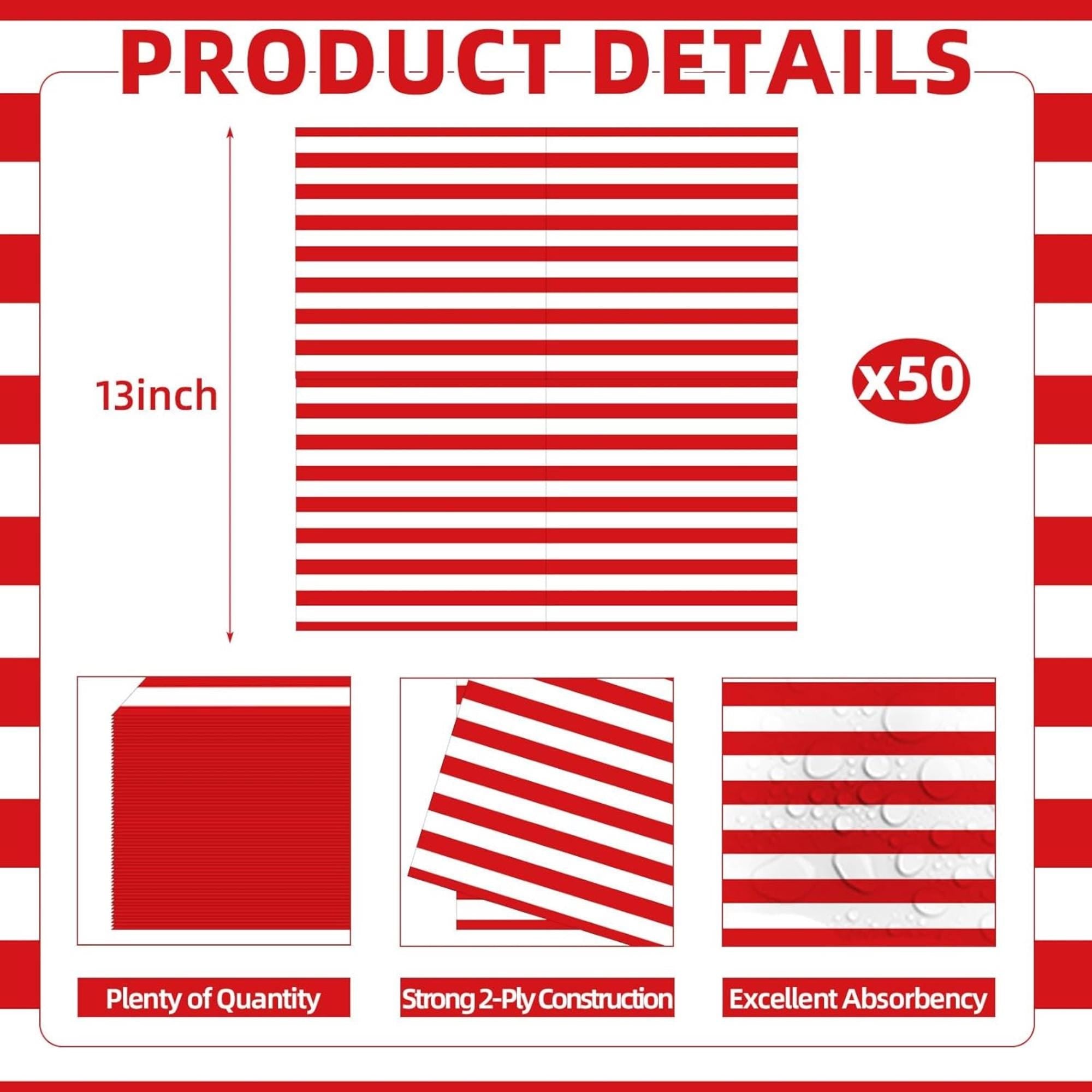 50 Count American Flag Paper Napkins Red White Blue Cocktail Set