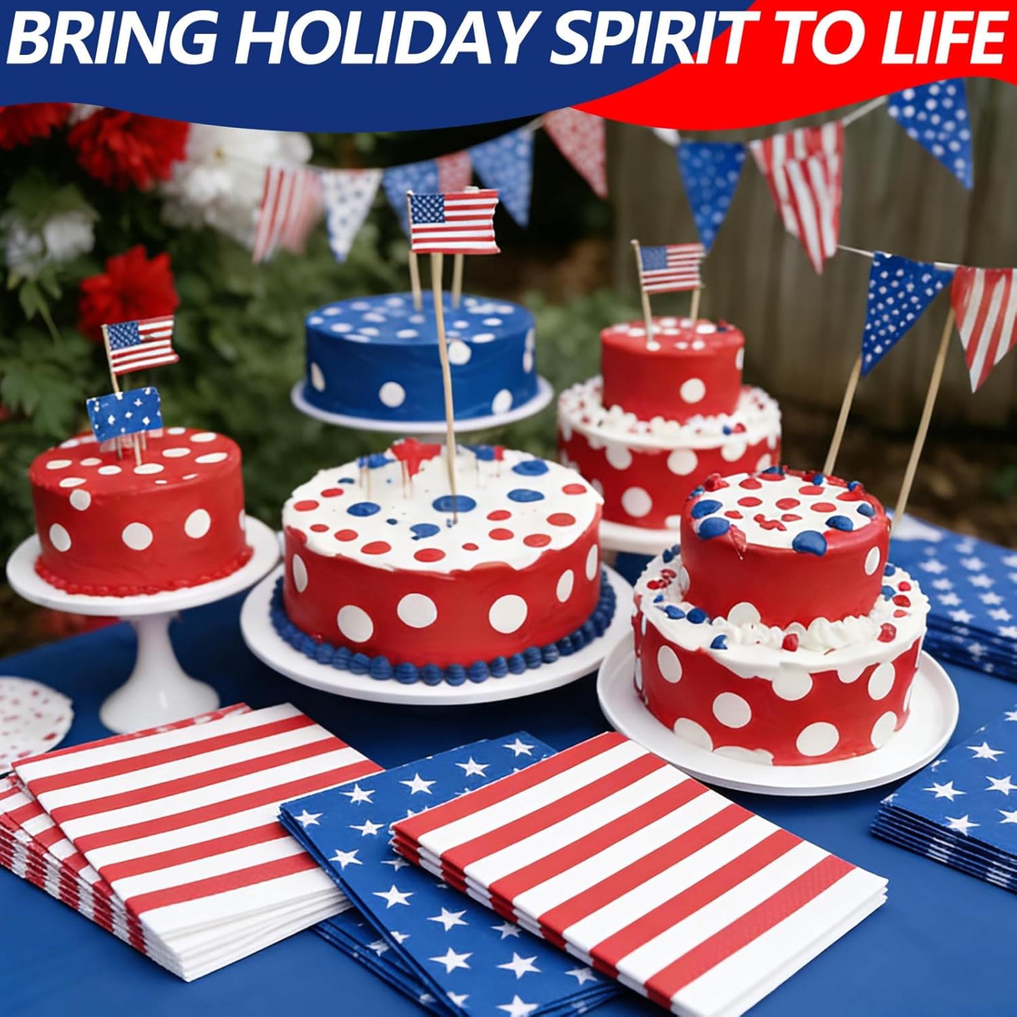 50 Count American Flag Paper Napkins Red White Blue Cocktail Set