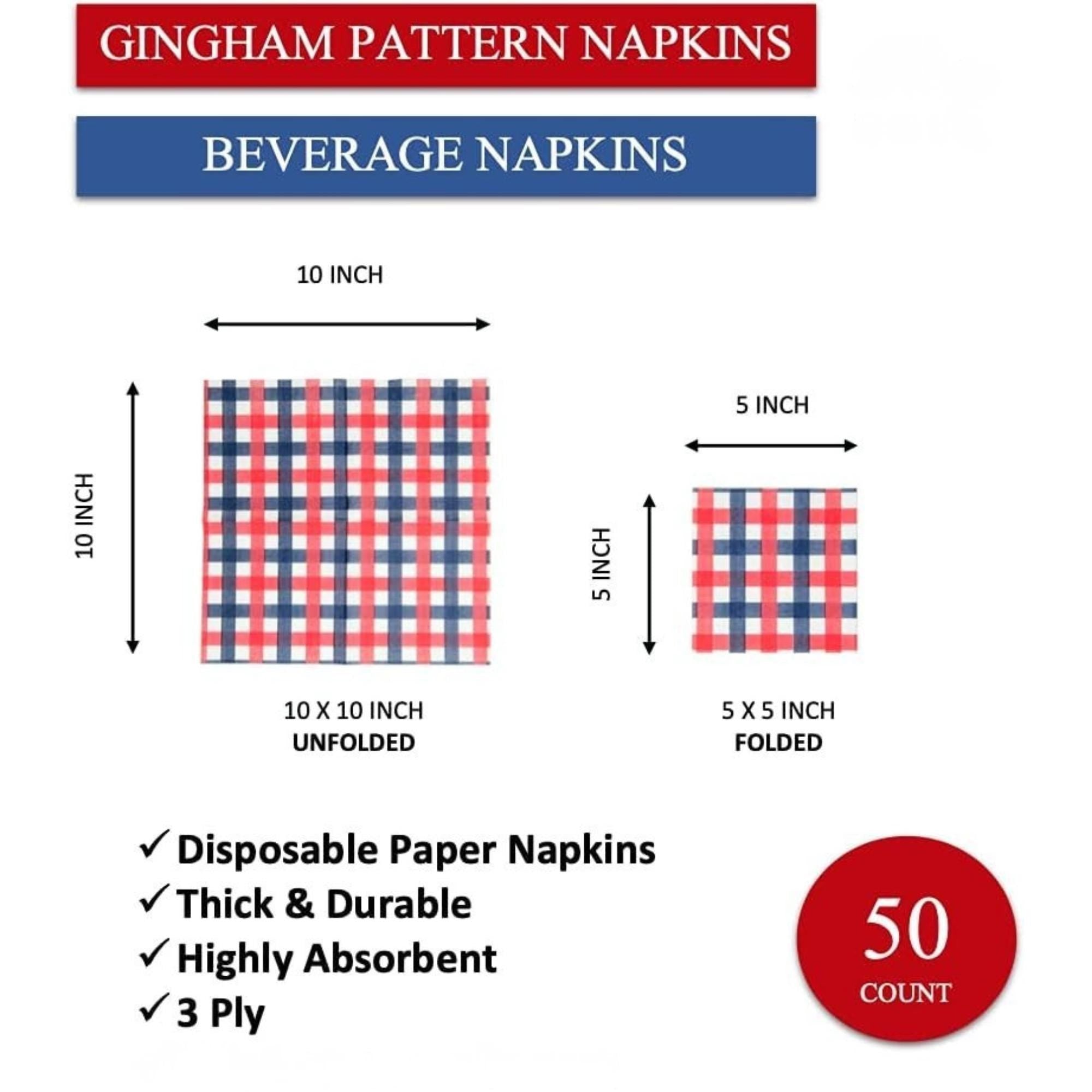 50 Pack Patriotic Cocktail Napkins 5x5 Inch Red White Blue Design