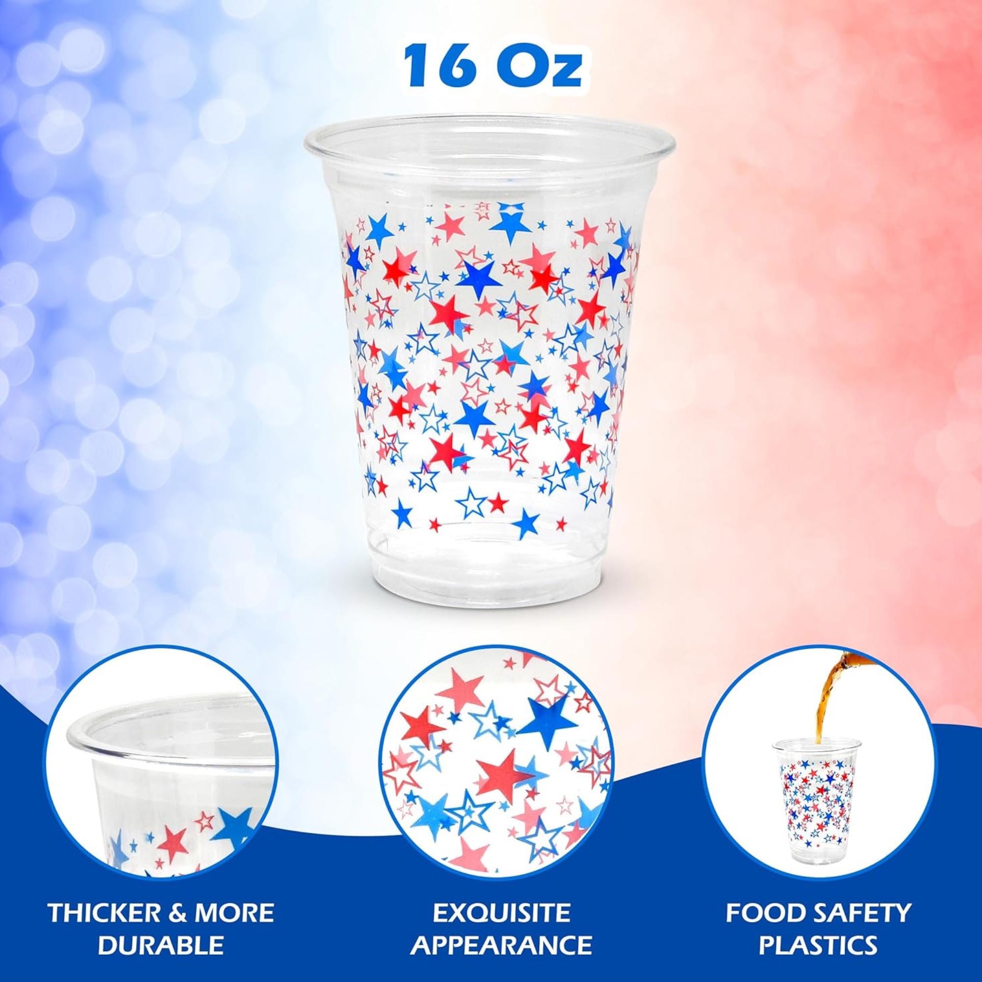 100 Pack Patriotic Plastic Cups 16 oz American Flag Party Cups