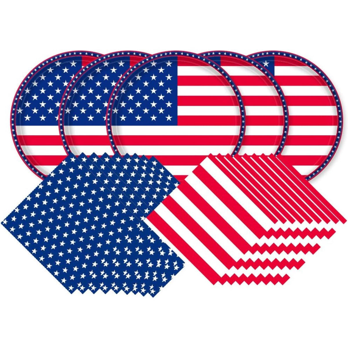 Patriotic Party Tableware Set Plates and Napkins Serves 50