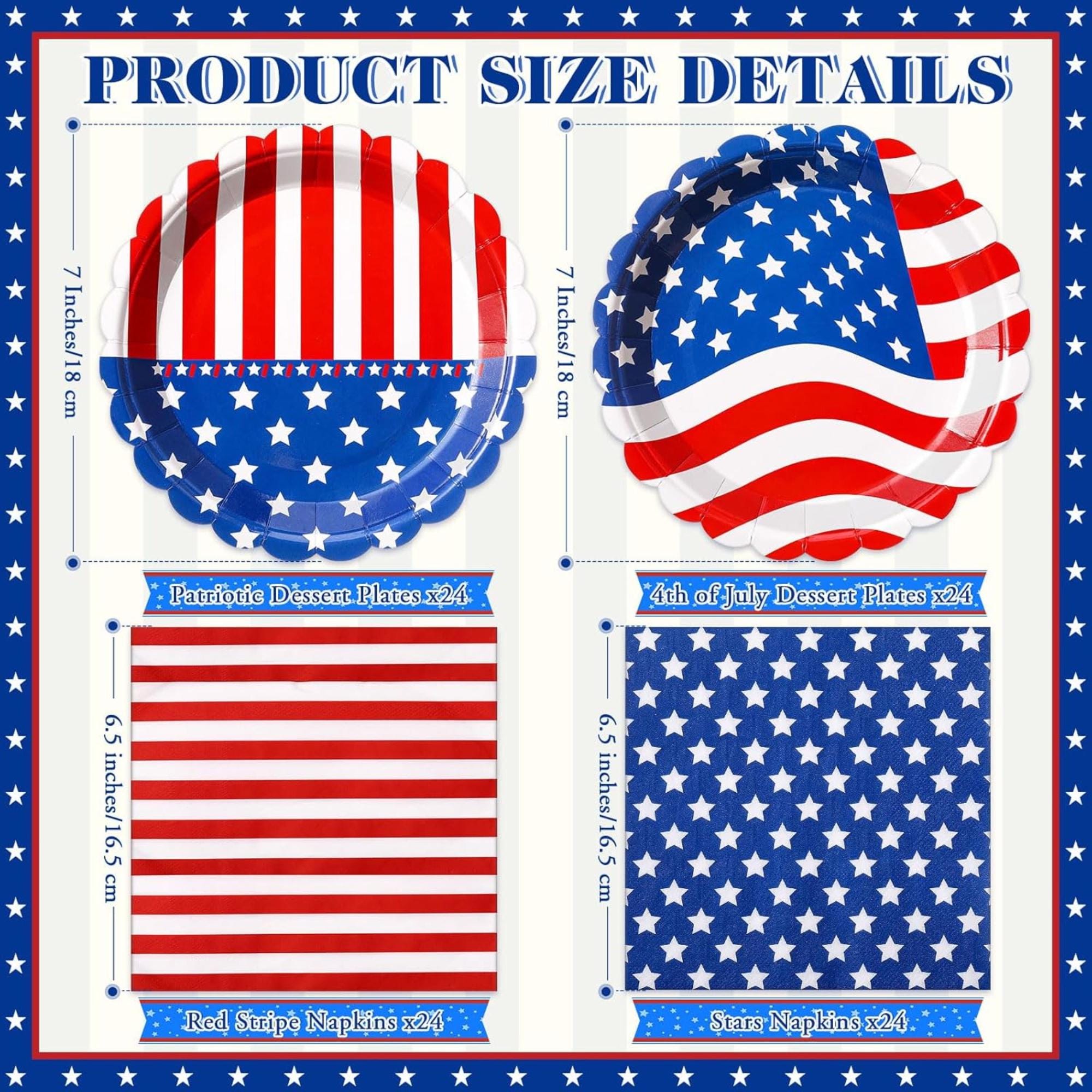96 Piece Patriotic Tableware Set Plates and Napkins for 48 Guests