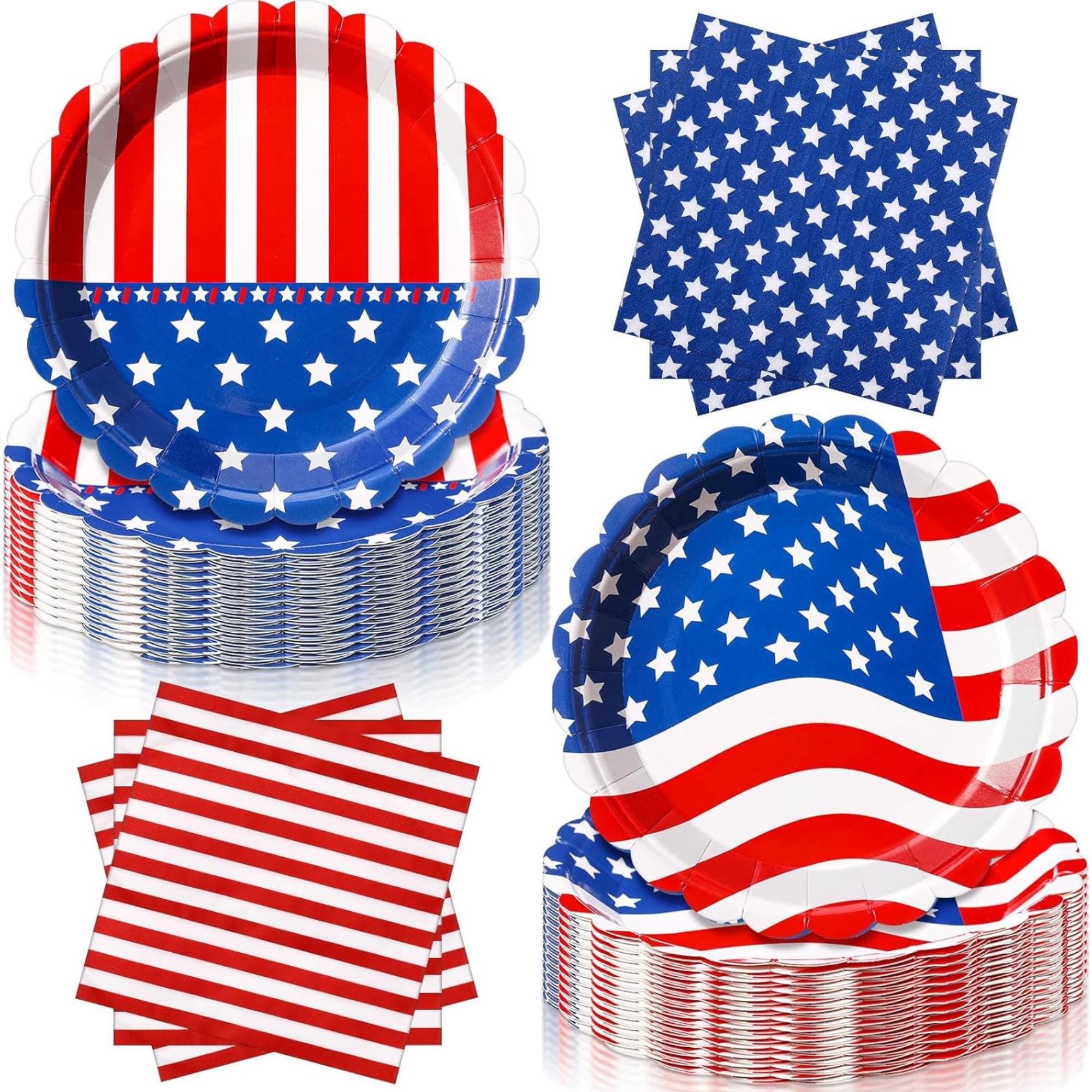 96 Piece Patriotic Tableware Set Plates and Napkins for 48 Guests