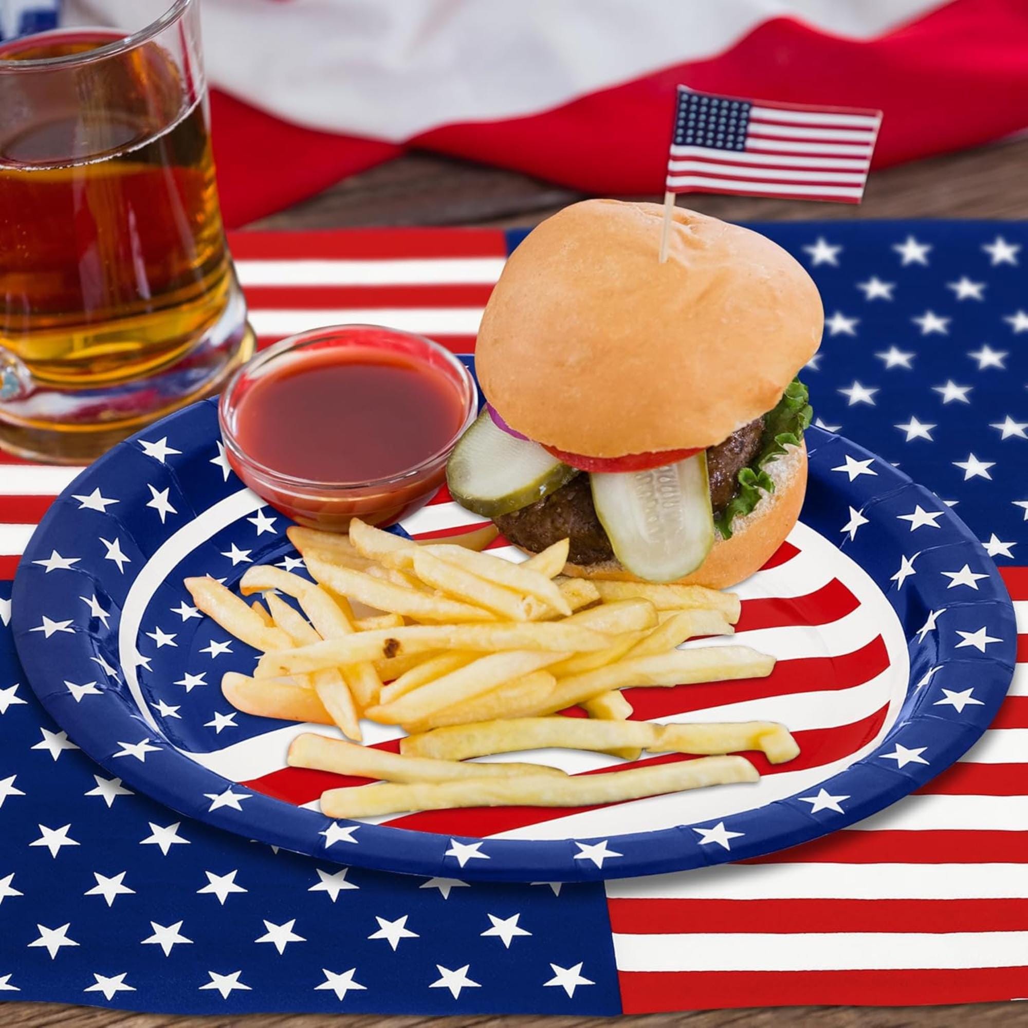 50 Set Patriotic Plates and Napkins 9 Inch Disposable Party Tableware