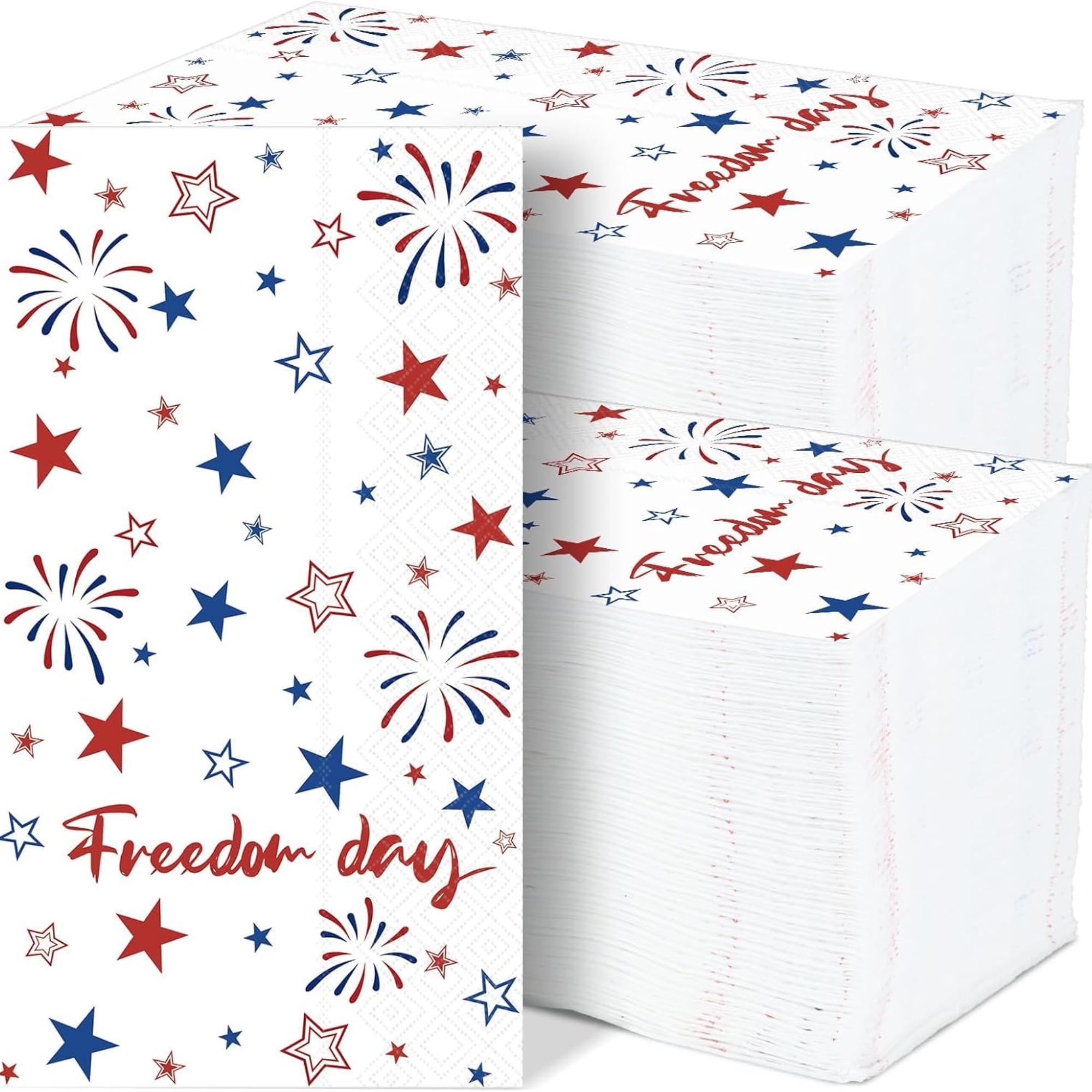 100 Pack Patriotic Star Paper Napkins Guest Towel Disposable Set