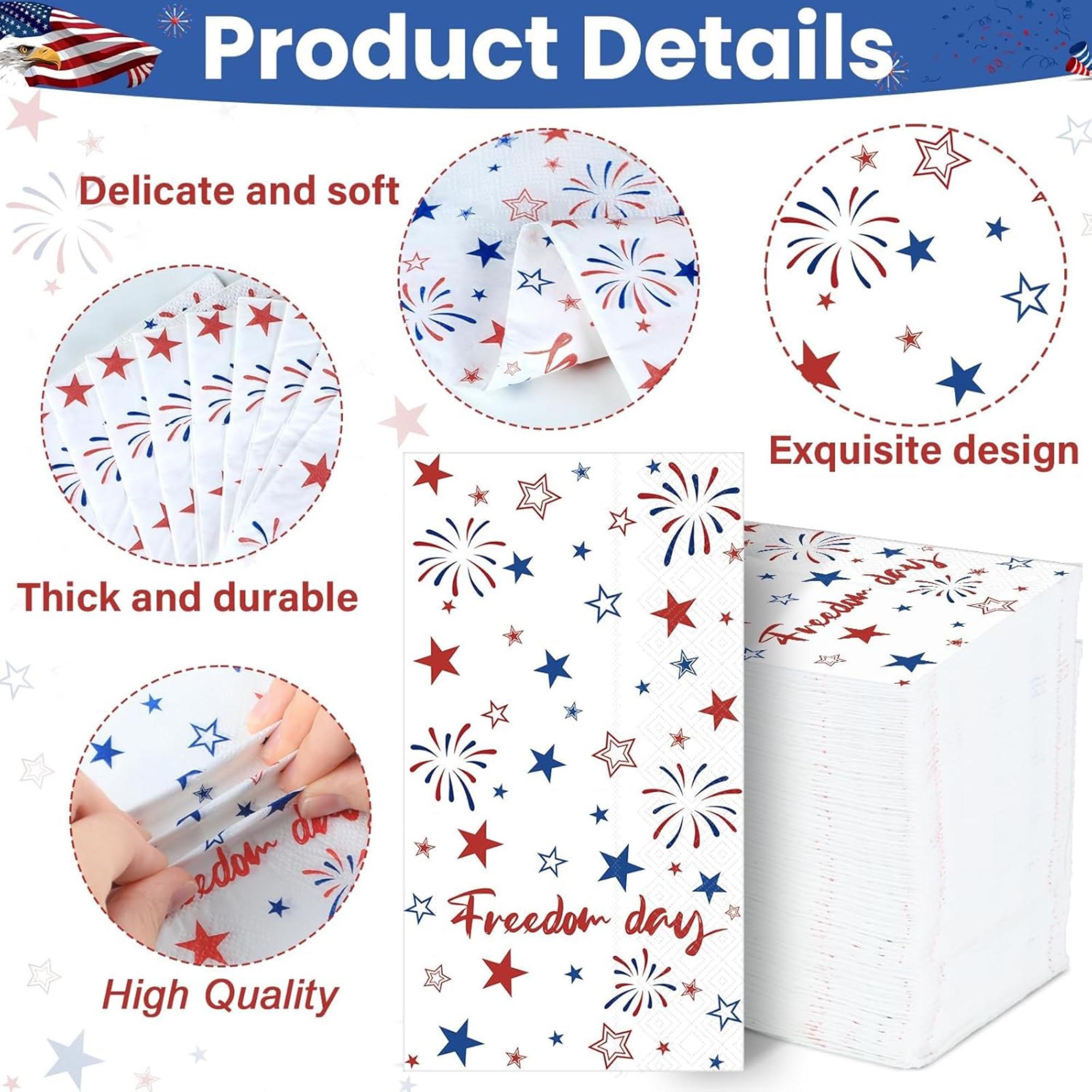 100 Pack Patriotic Star Paper Napkins Guest Towel Disposable Set