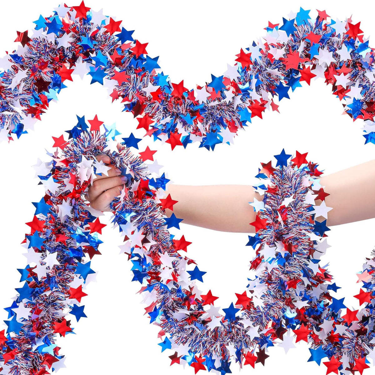 52.5Ft Patriotic Tinsel Garland Red White Blue Star Party Decoration