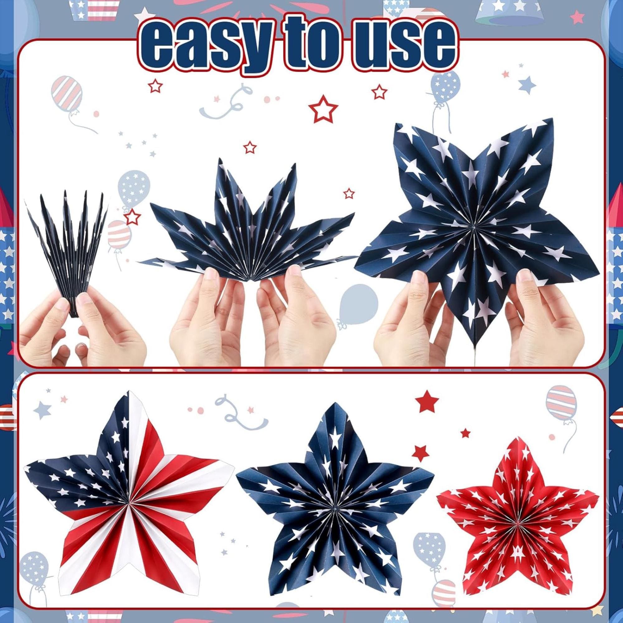12 Piece Patriotic Paper Fan Decorations Red White Blue Hanging Set