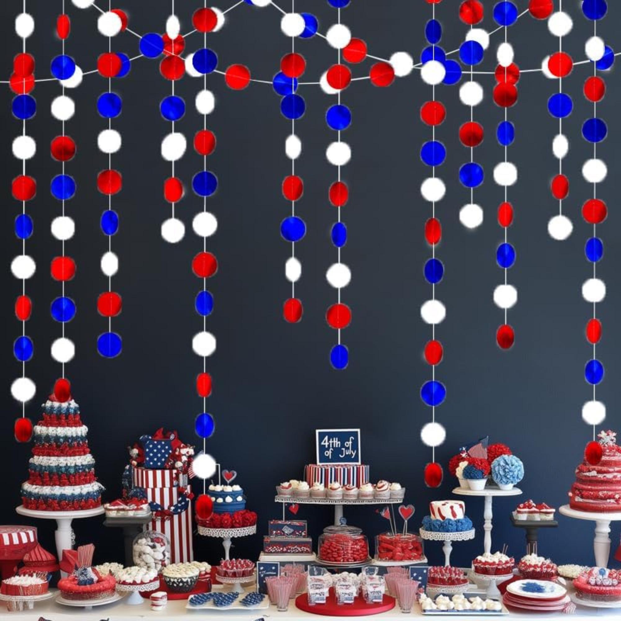 40 FT Patriotic Circle Dots Hanging Garland Red White Blue Décor