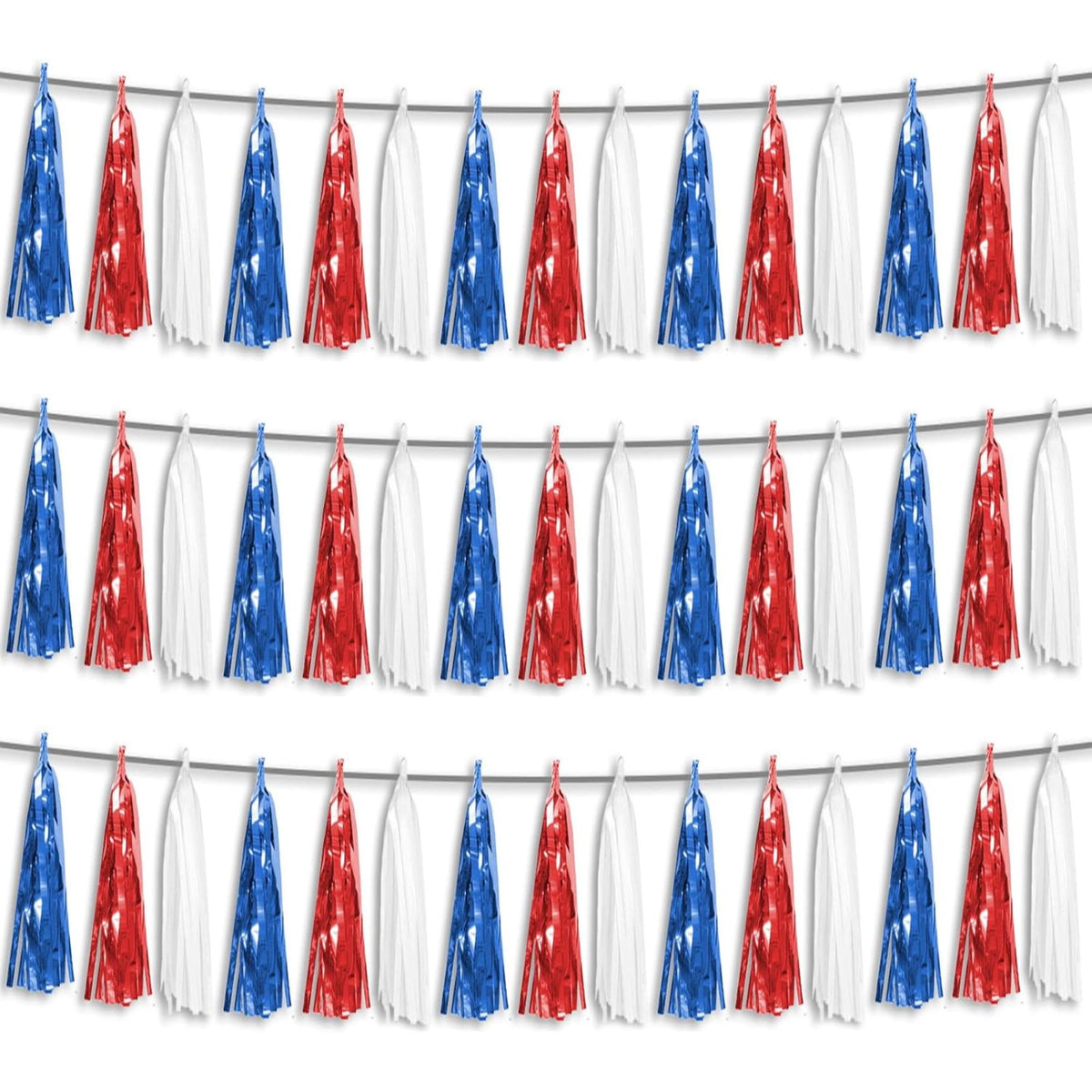 3 Pack Red Blue White Foil Tassel Garland Fringe Party Decorations
